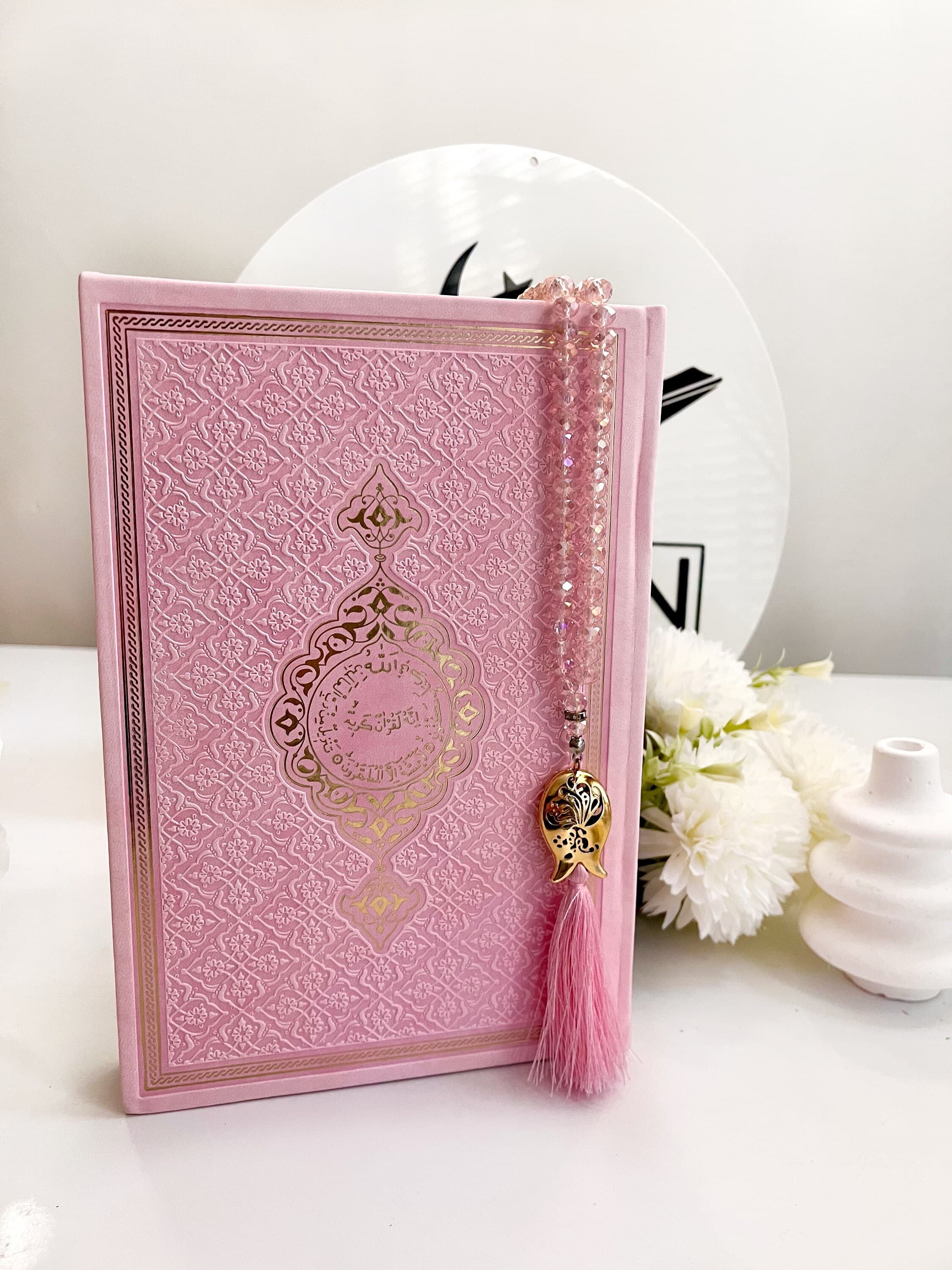 Large Soft Pink Arabic Quran, Special Quran Set, Muslim Woman Quran Gift, Eid Gift, Arabic Thermo Leather Quran, Prayer Rug, Crystal Tasbih - image 4