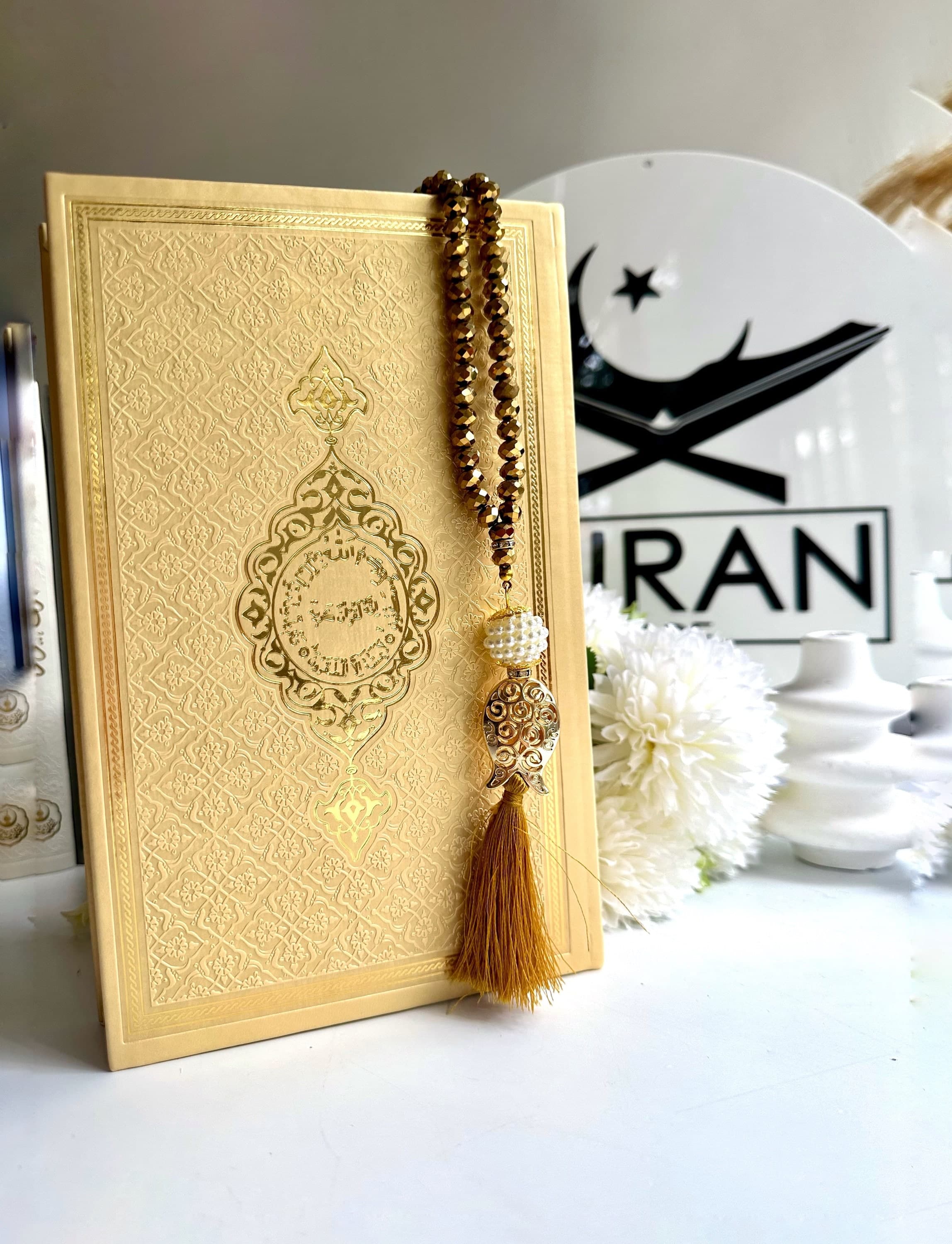 Large Gold Arabic Quran, Special Quran Gift for Muslim Friend, Ramadan Gift, Islamic Eid Gift, Arabic Leather Quran, Prayer Rug, Tasbih - image 4