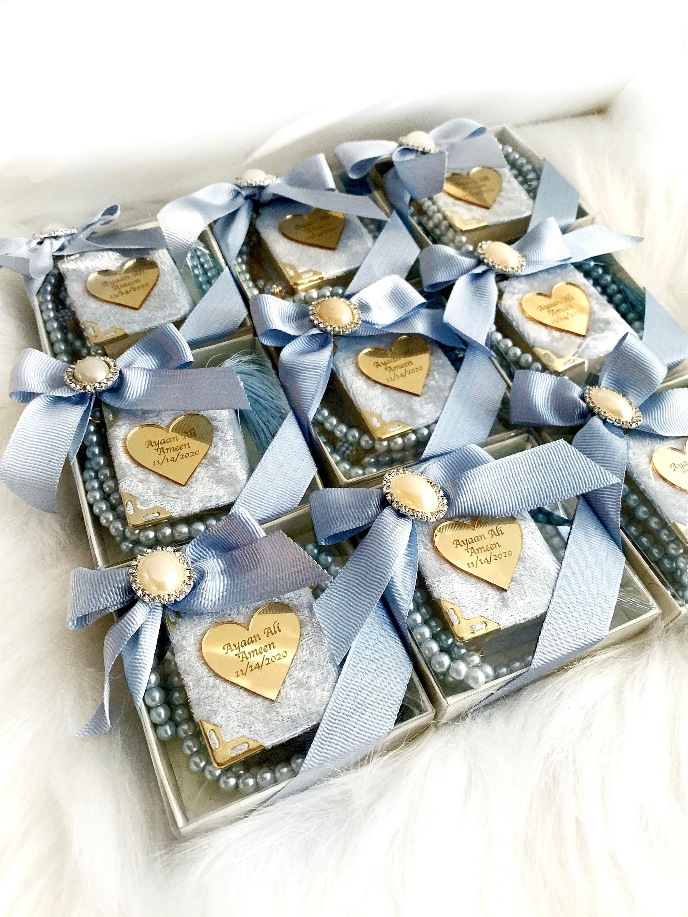 Blue Mini Quran Gift Set, Muslim Wedding Gift Set, Eid Gift, Wedding Favors, Personalized Islamic Gift, Arabic Quran and Tasbih, Aqiqah Gift