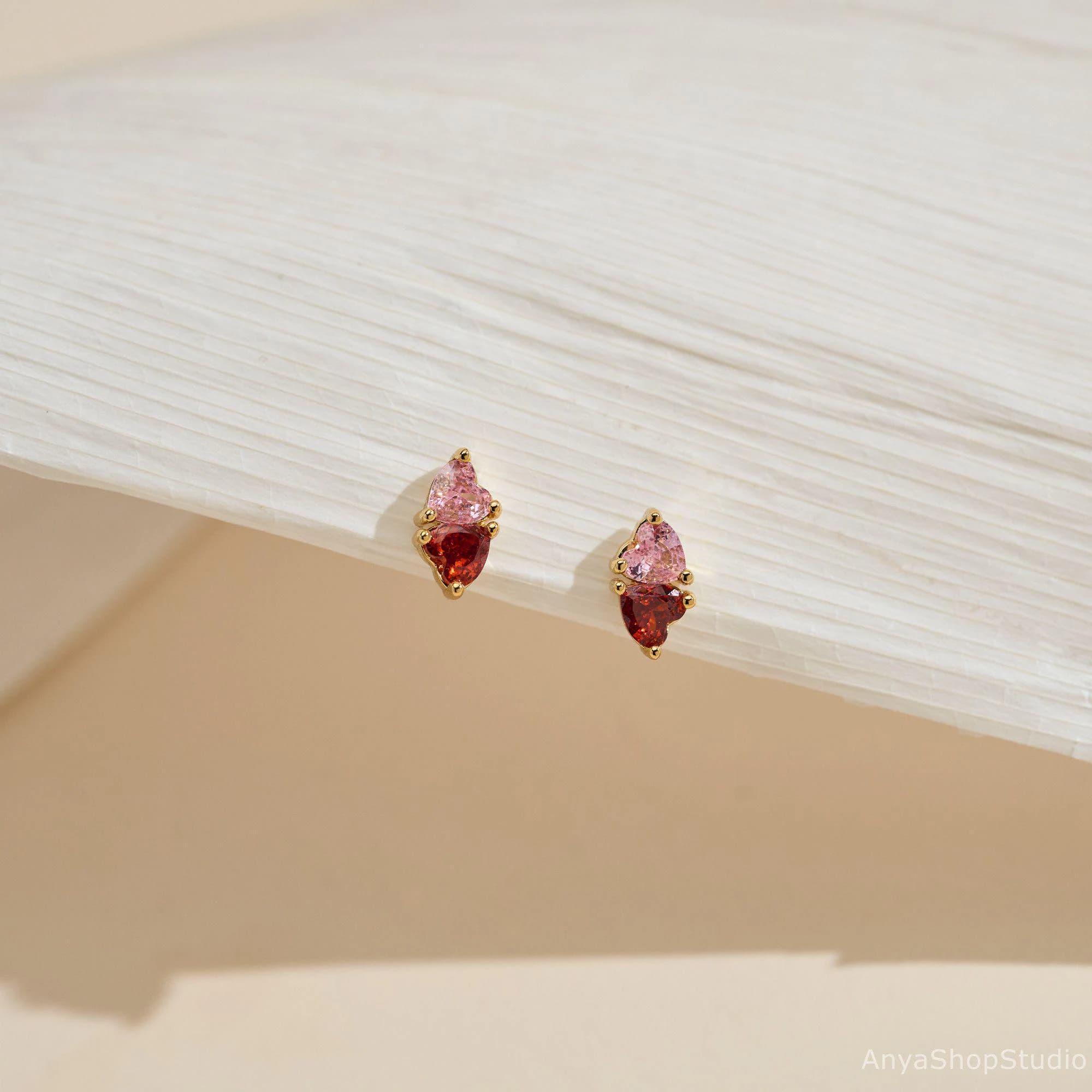 Personalised Heart Birthstone Stud Earrings, Minimalist Birthstone Earring, Everyday Stud Earrings, Birthday Gift for Her, Mother's Day Gift