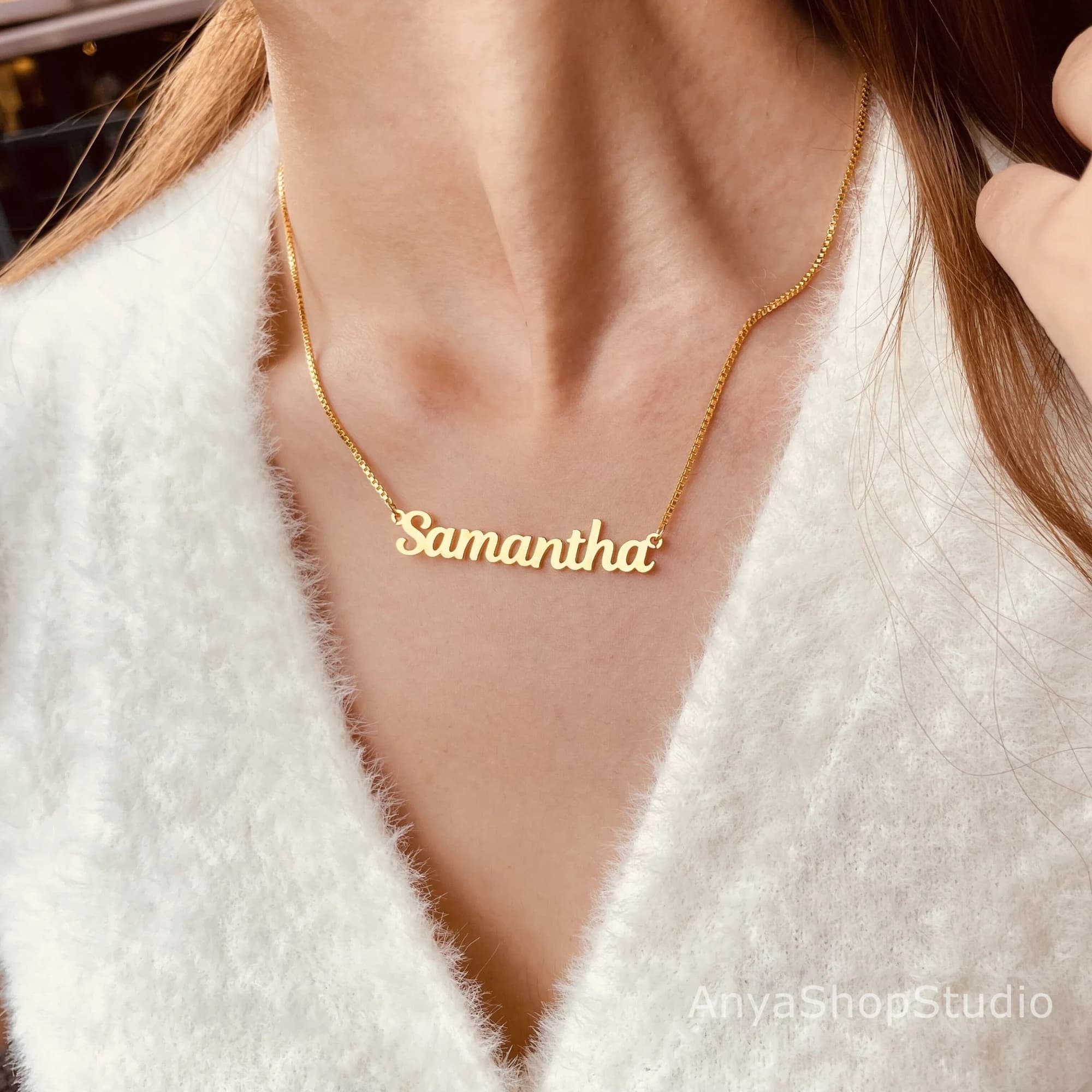Personalised 18K Gold Plated Name Necklace with Box Chain, Custom Name Necklace, Dainty Name Jewelry, Birthday Gift for her, Christmas Gift - image 4