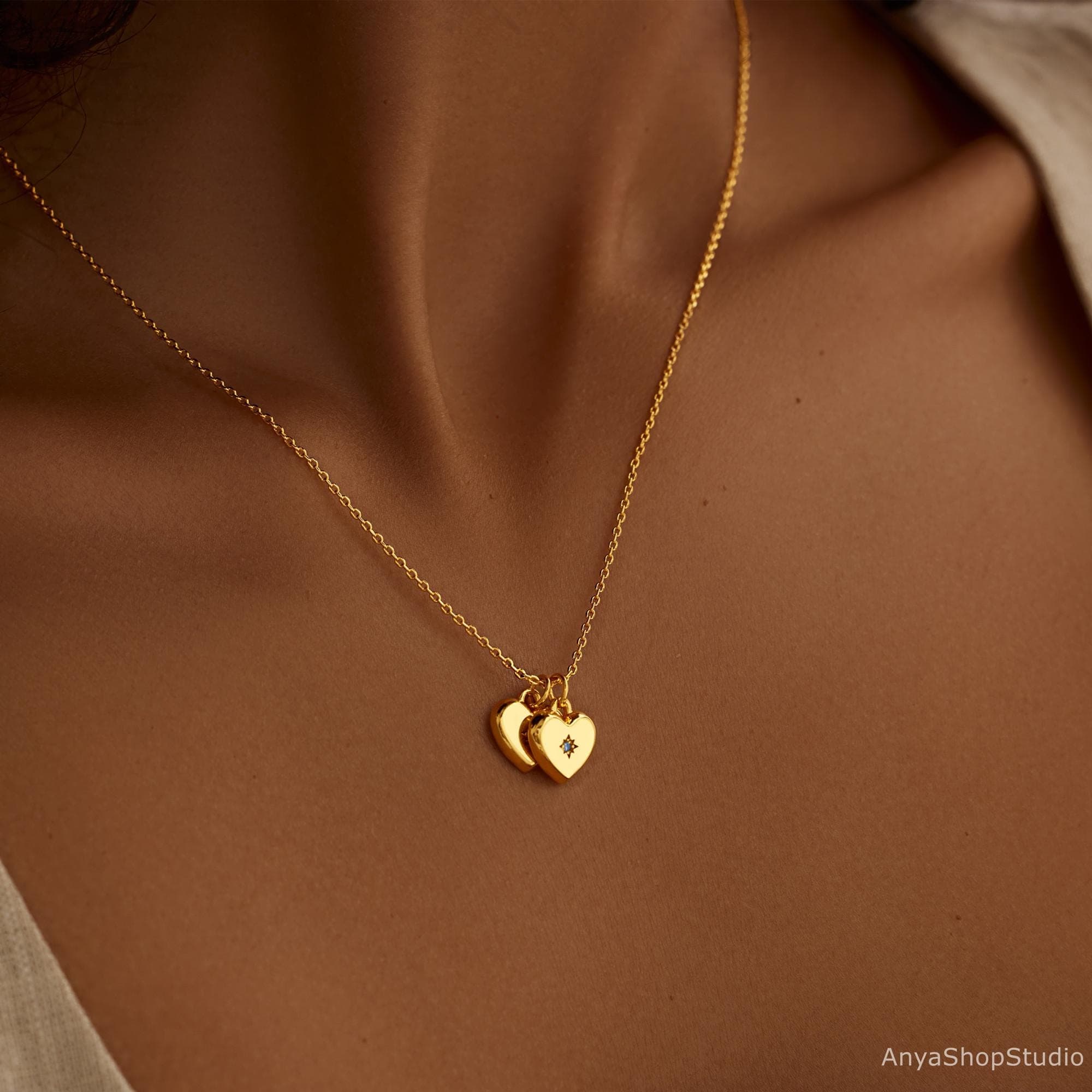 Custom Birthstone Heart Necklace, Engraved Name Necklace, Multiple Heart Necklace with Birthstone, Mothers Necklace, Christmas Gift for Her - image 5