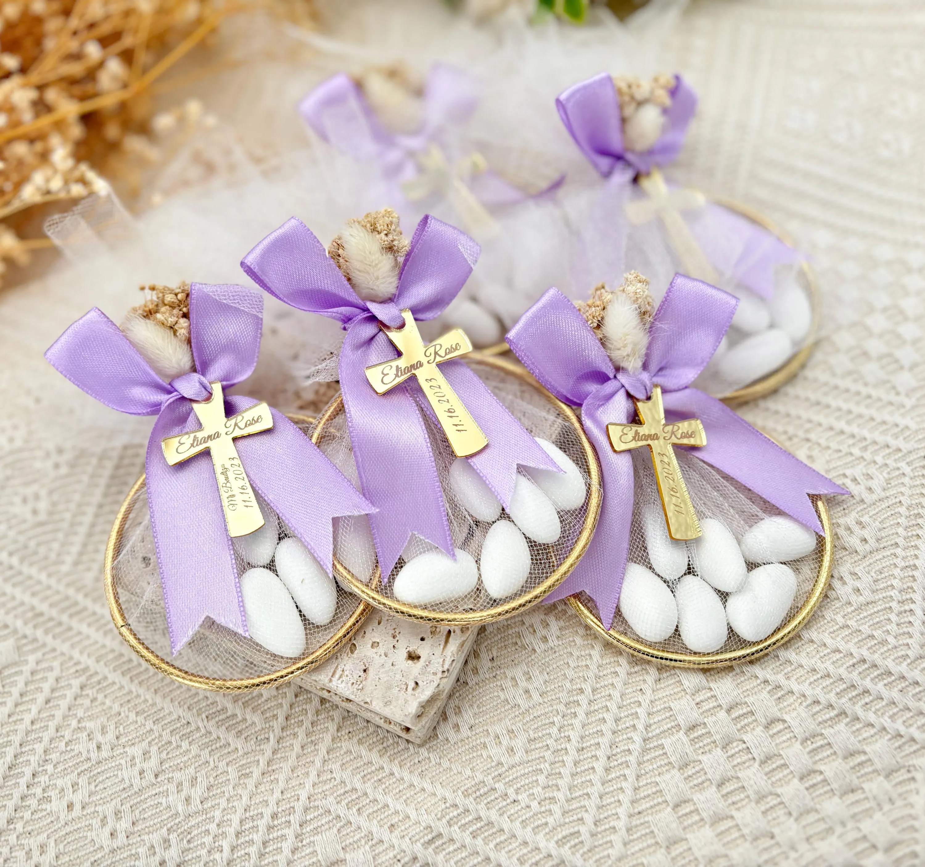 Almond Candy Baptism Favor, Personalized Cross Tag - image 4