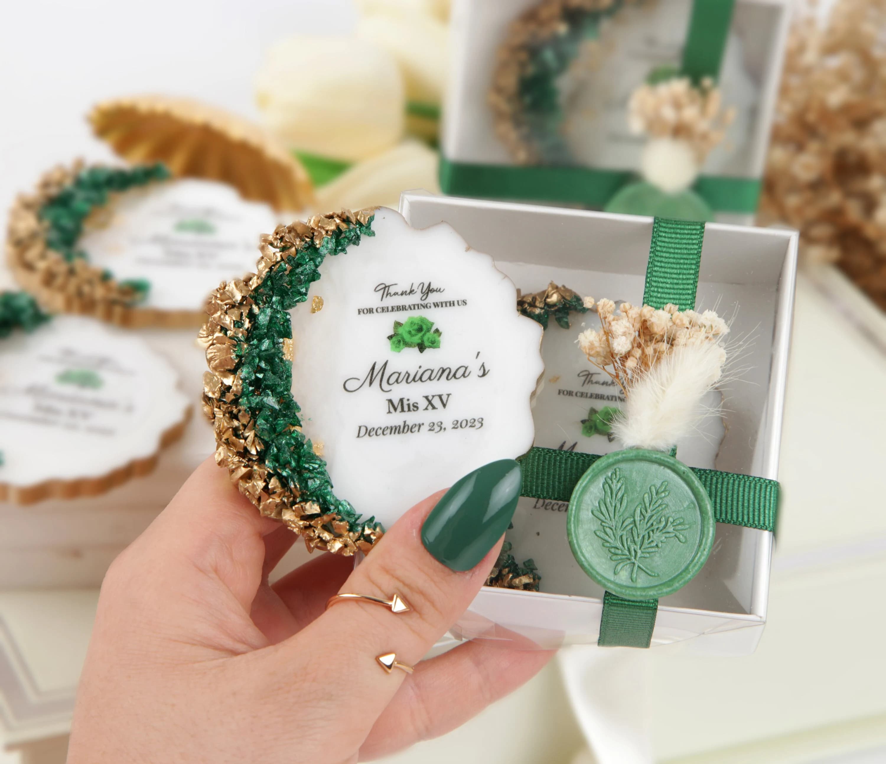 Emerald Green Quinceanera Butterfly Magnet, Sweet 16 Favor