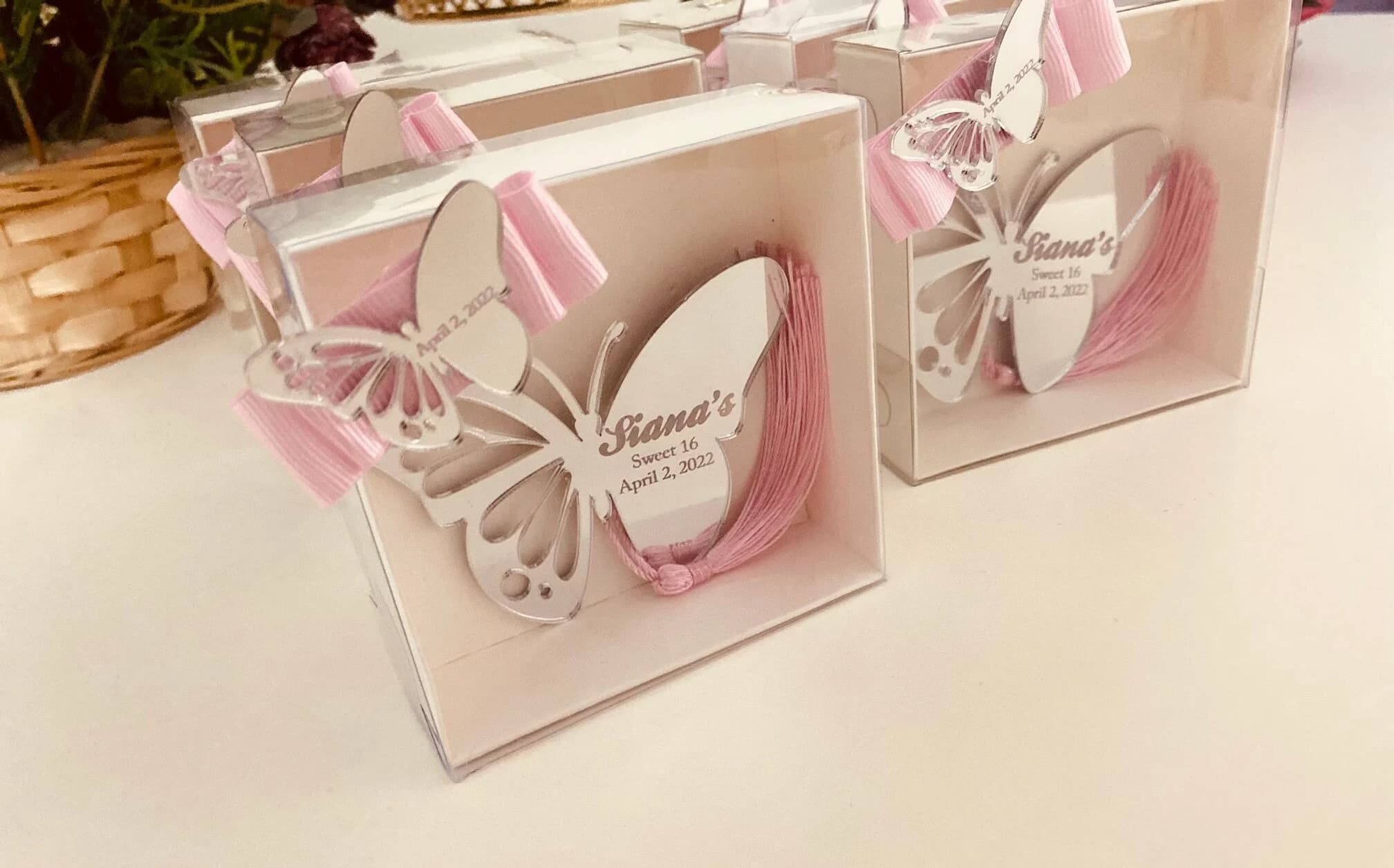 Butterfly Mirror Magnet Favors, Personalized Sweet 16, Quinceañera