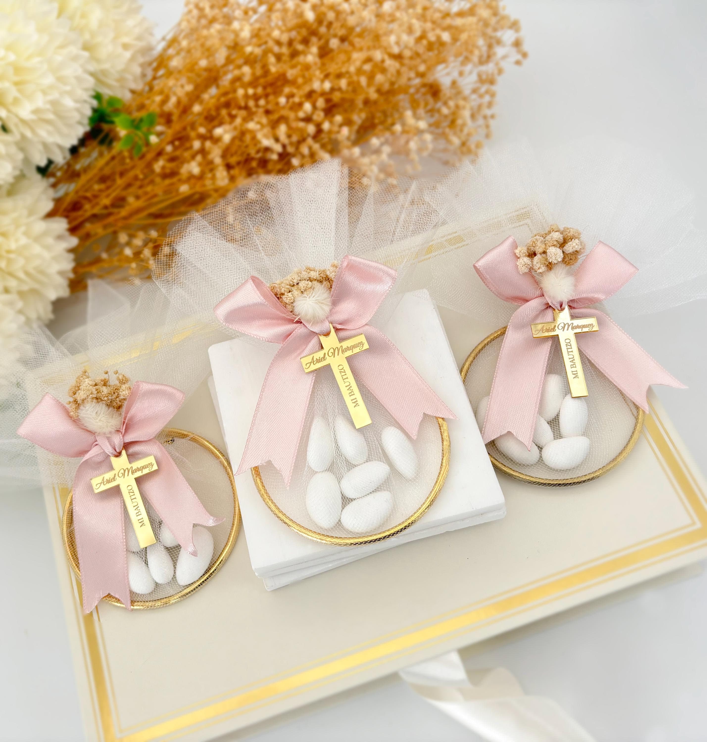 Almond Candy Baptism Favor, Personalized Cross Tag - image 2