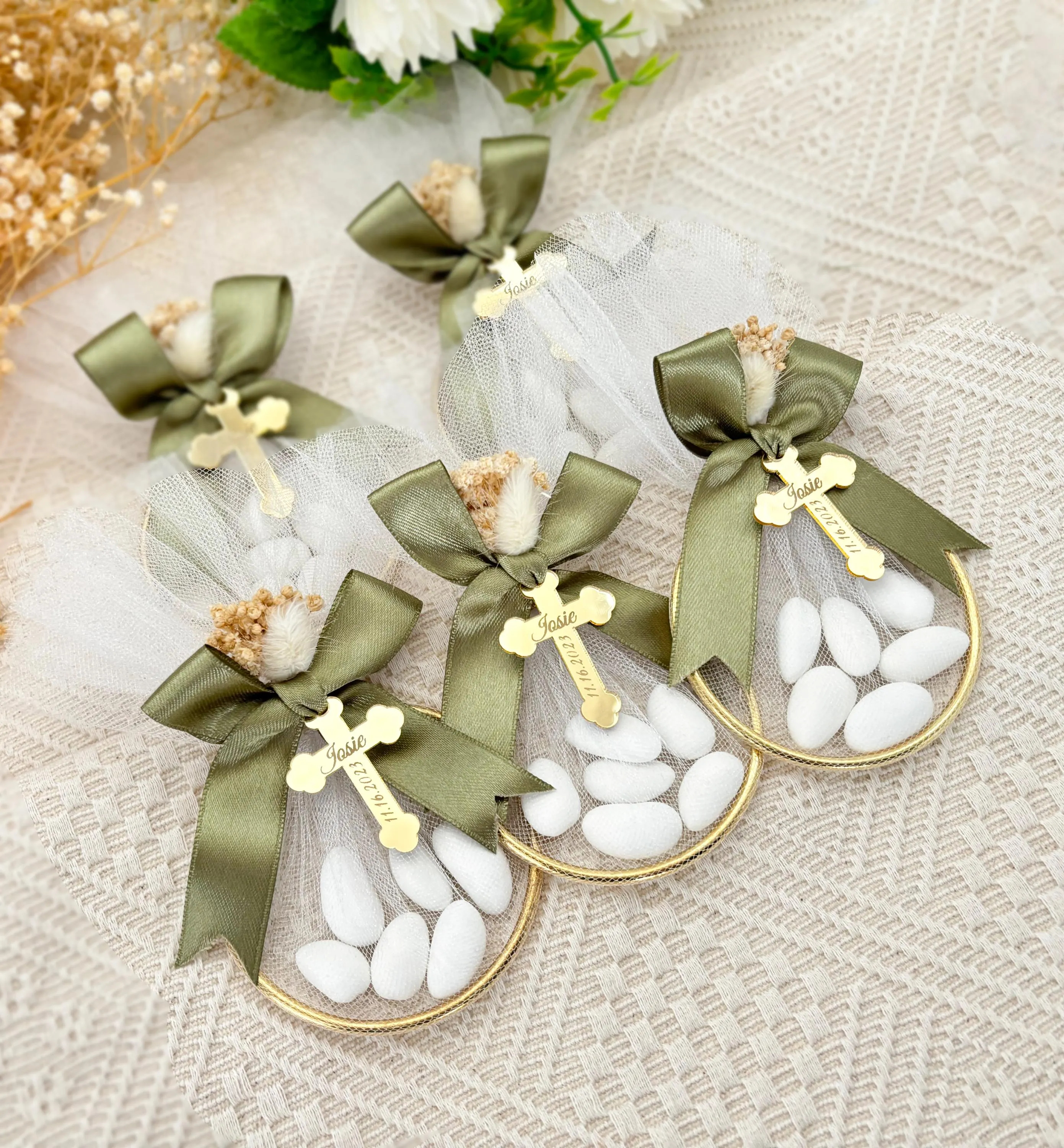 Almond Candy Baptism Favor, Personalized Cross Tag - image 5