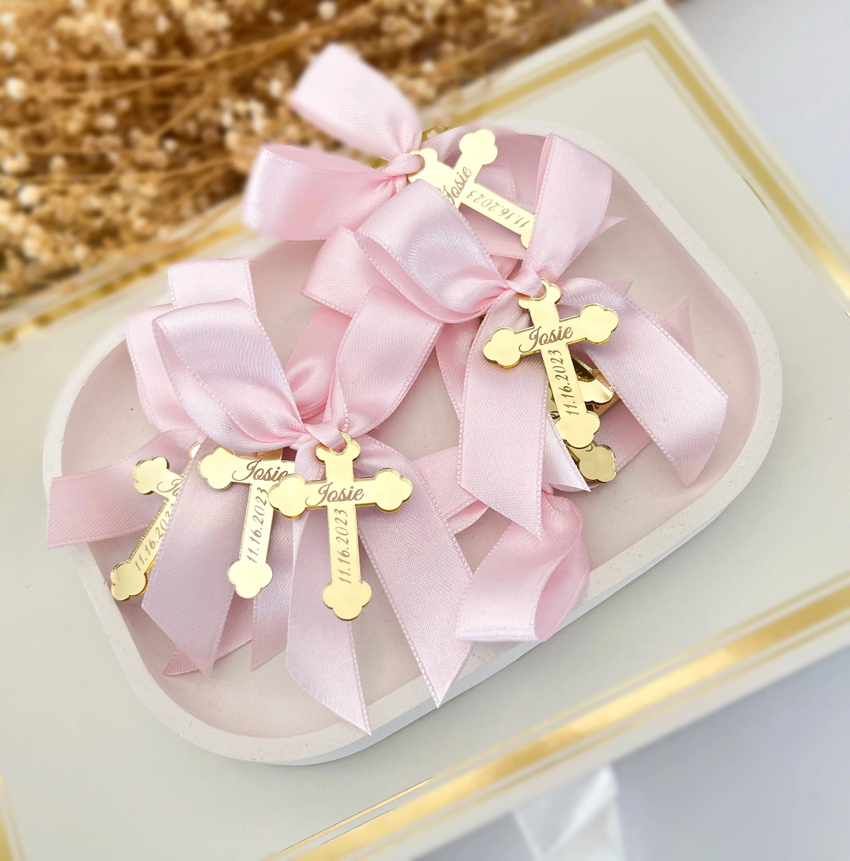 Personalized Acrylic Mirror Cross Favor Tags, Baptism Christening