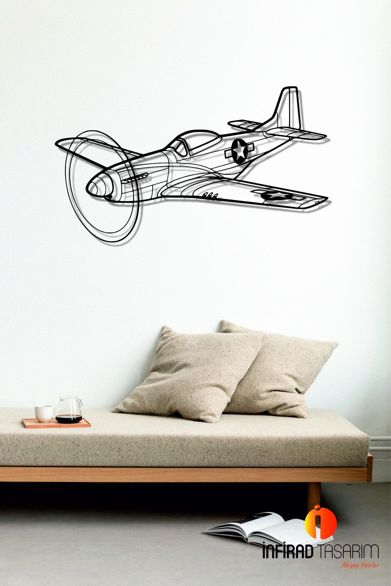 P-51 Mustang Angle Aircraft Metal Wall Art  | Airplanes Wall Art | Airplanes Home Decor l Gift Metal Decor l Minimalist Decor - image 3