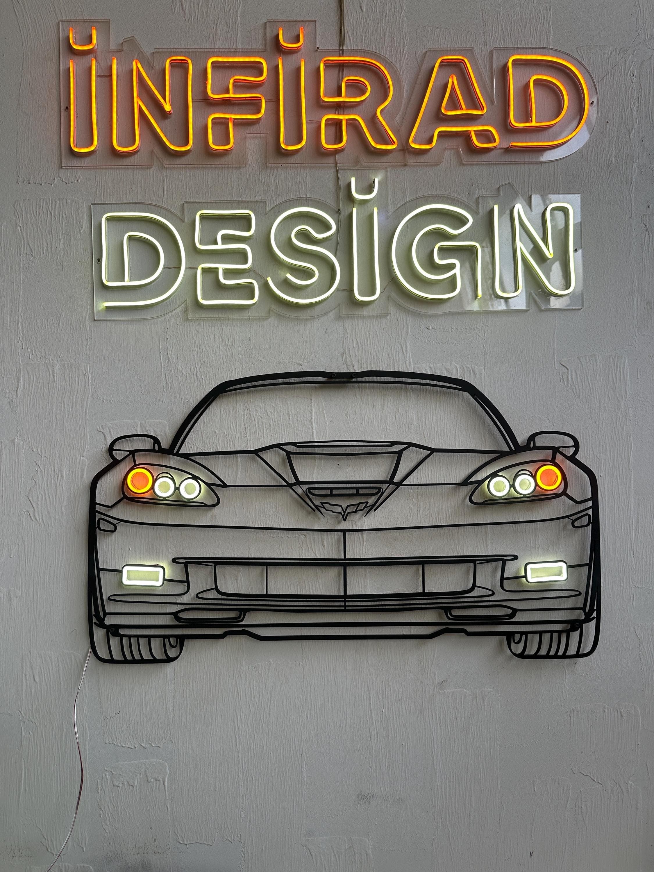 Neon Car Metal Wall Art | Car Wall Art | Gift For Car Lovers | Metal Wall Art | Metal Car Silhouette l Car Gift Decor | Man Cave