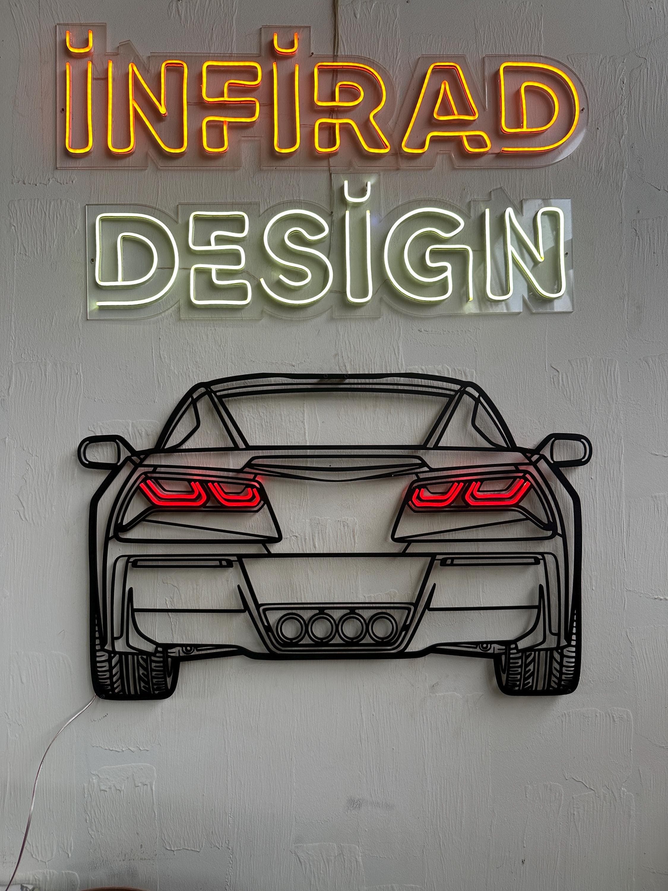 Neon Car Metal Wall Art | Car Wall Art | Gift For Car Lovers | Metal Wall Art | Metal Car Silhouette l Car Gift Decor | Man Cave