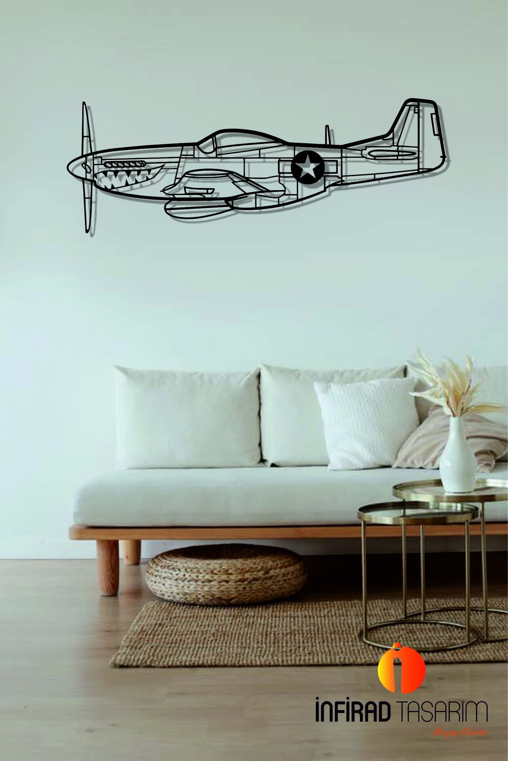 F-51D Mustang Airplanes  Metal Wall Art  | Airplanes Wall Art | Airplanes Home Decor l Gift Metal Decor l Minimalist Decor