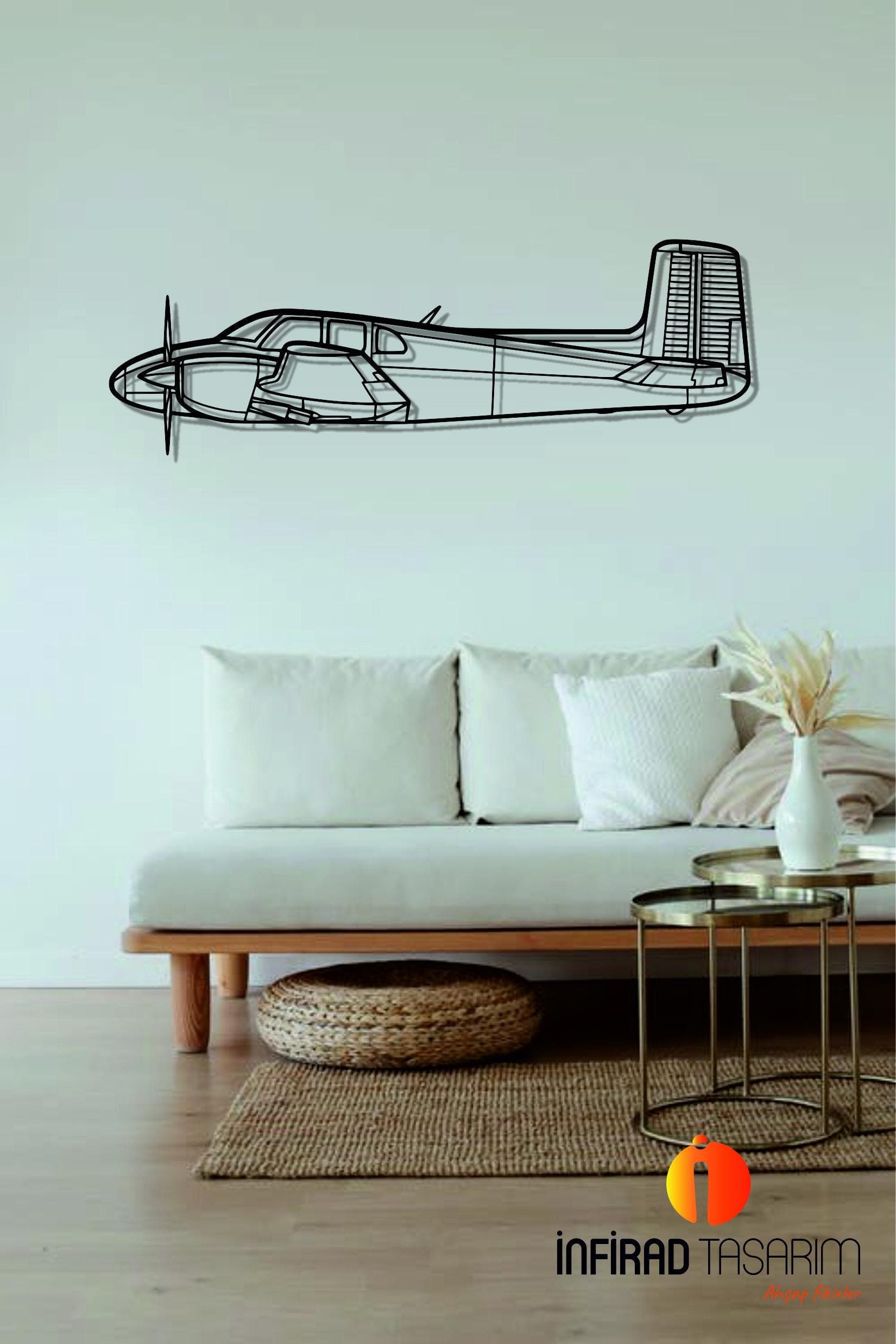 D50 Twin Bonanza Aircraft Metal Wall Art  | Airplanes Wall Art | Airplanes Home Decor l Gift Metal Decor l Minimalist Decor