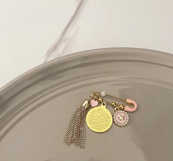 Small Ayat Kursi pink heart Islamic personalized baby gift pin