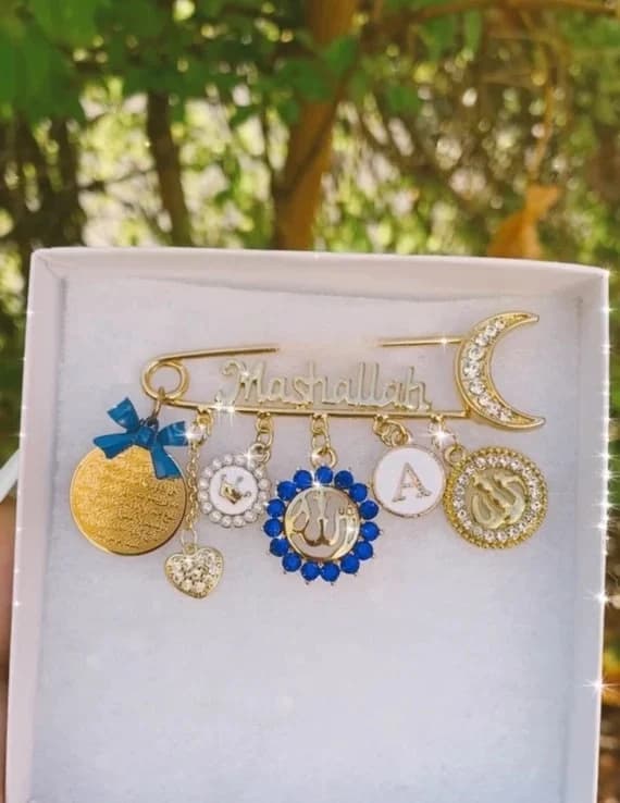Mashallah pin in Royal blue with Allah and ayat Kursi - image 3