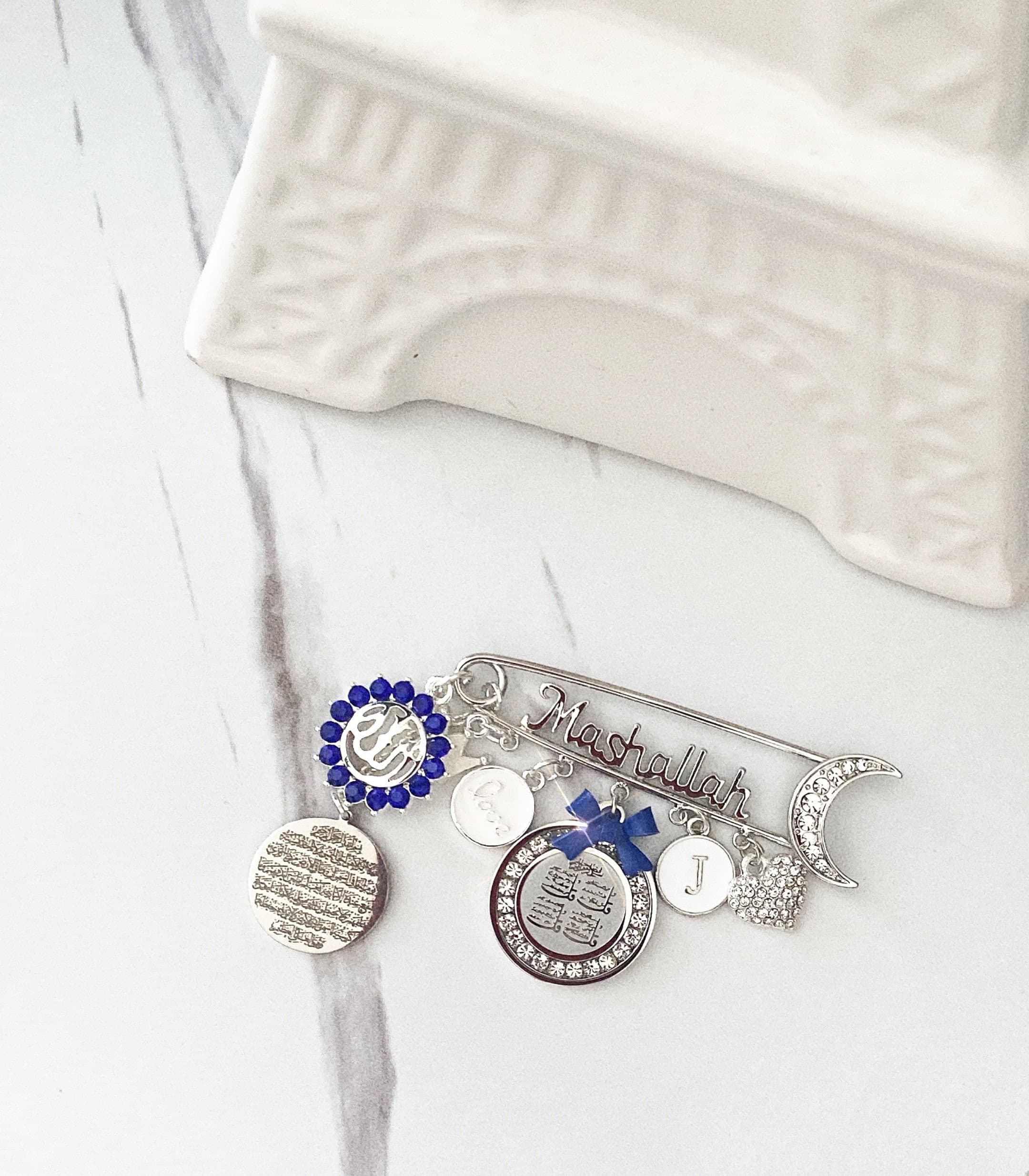 Customized mashallah baby pin with ayat Kursi, 4 quls, and allah