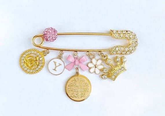 Customized crystal tip pin with ayat Kursi, Allah