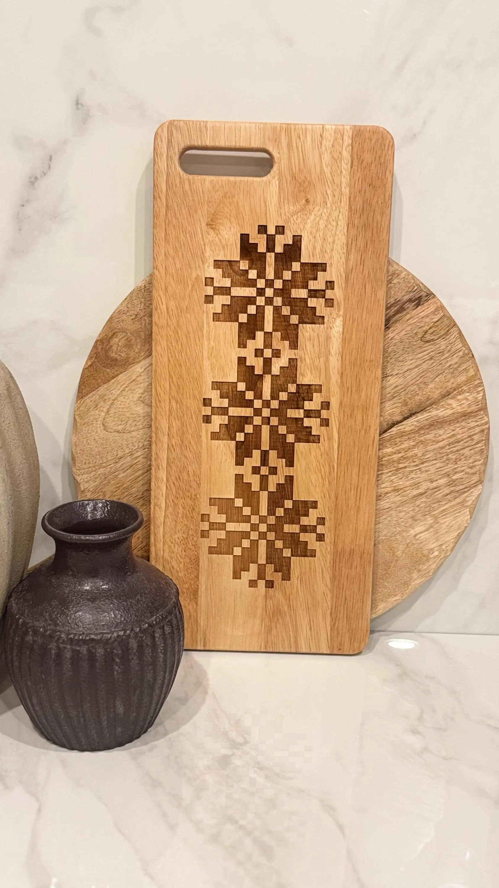 Palestinian Tatreez Engraved Wood Serving Board | Qamar Moon Motif Cheese Board - image 4