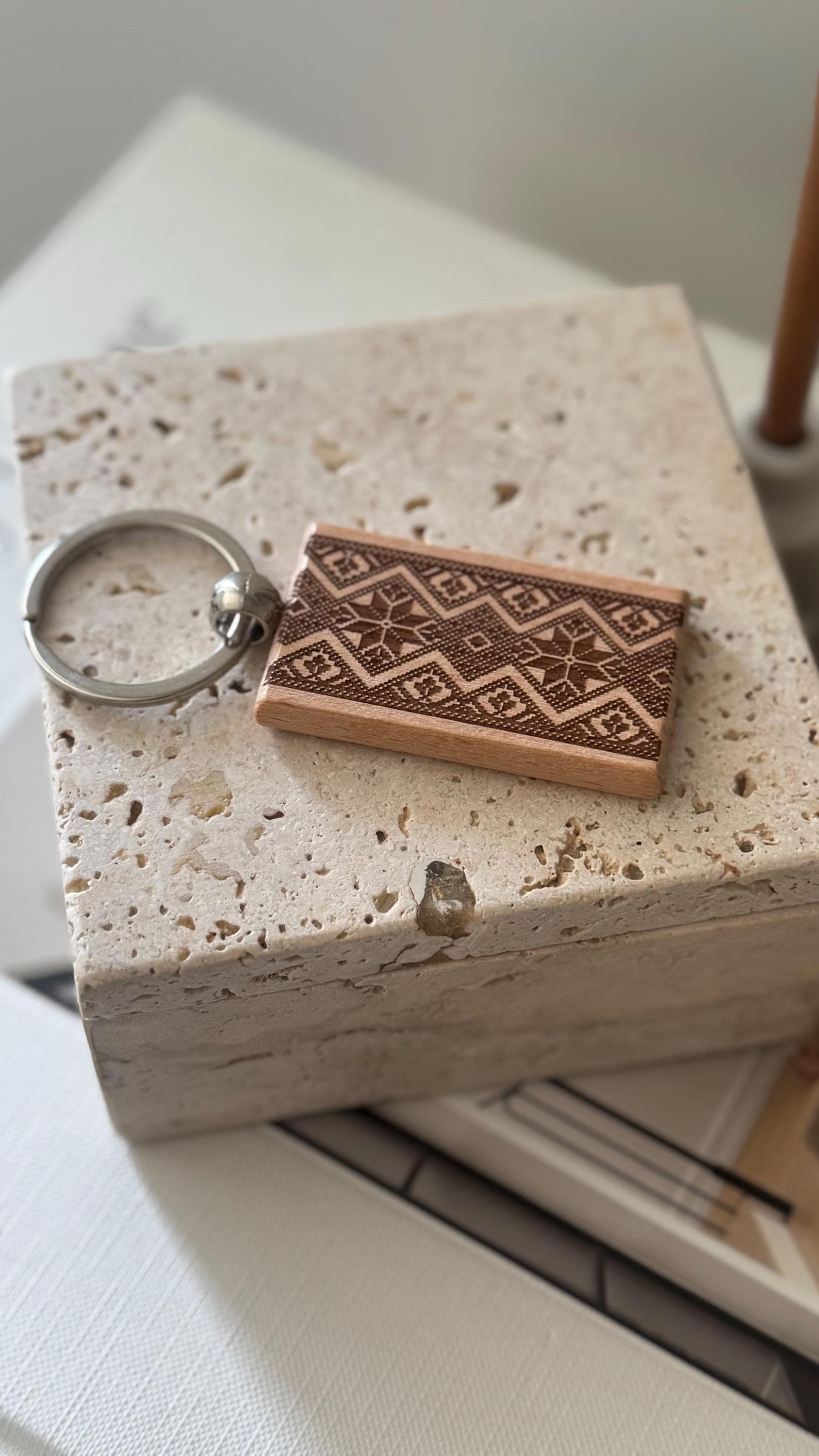Personalized Tatreez Wooden Keychain | Custom Name, Palestinian Embroidery Inspired