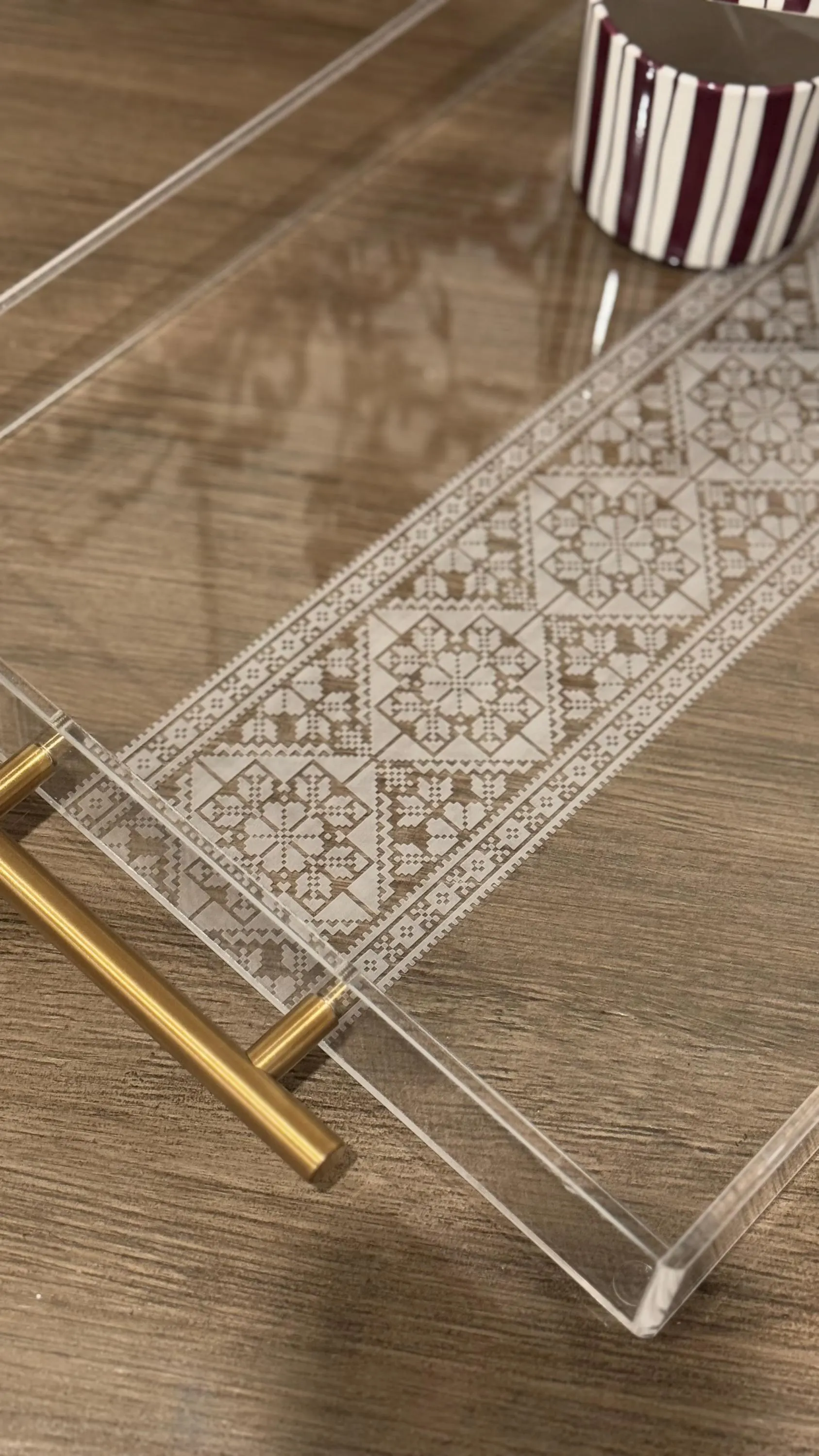 Palestine Tatreez Tray | Acrylic Serving Tray with Gold Handles - image 3
