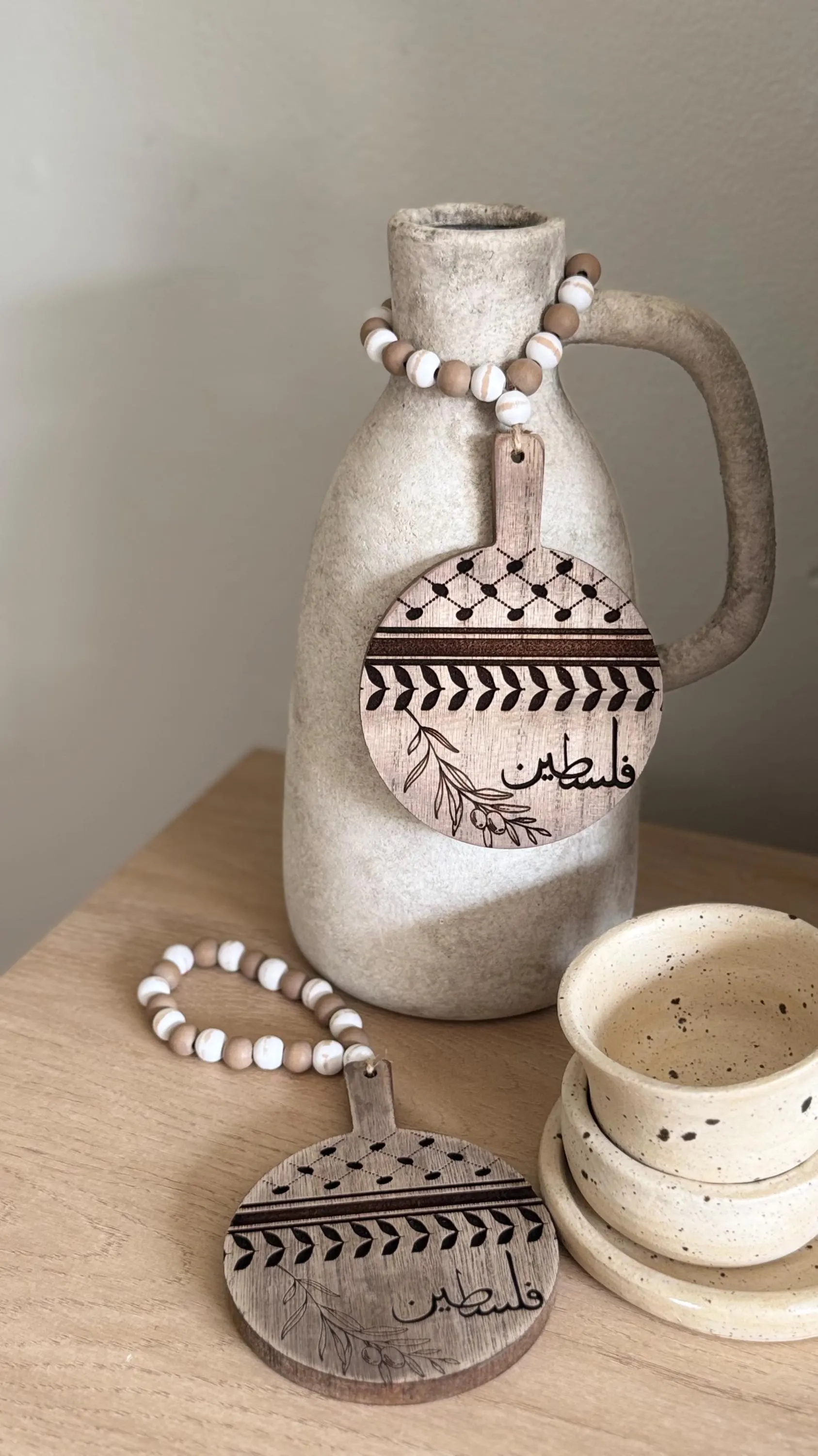 Palestine Ornament: Keffiyeh Print, Olive Branch, Beaded