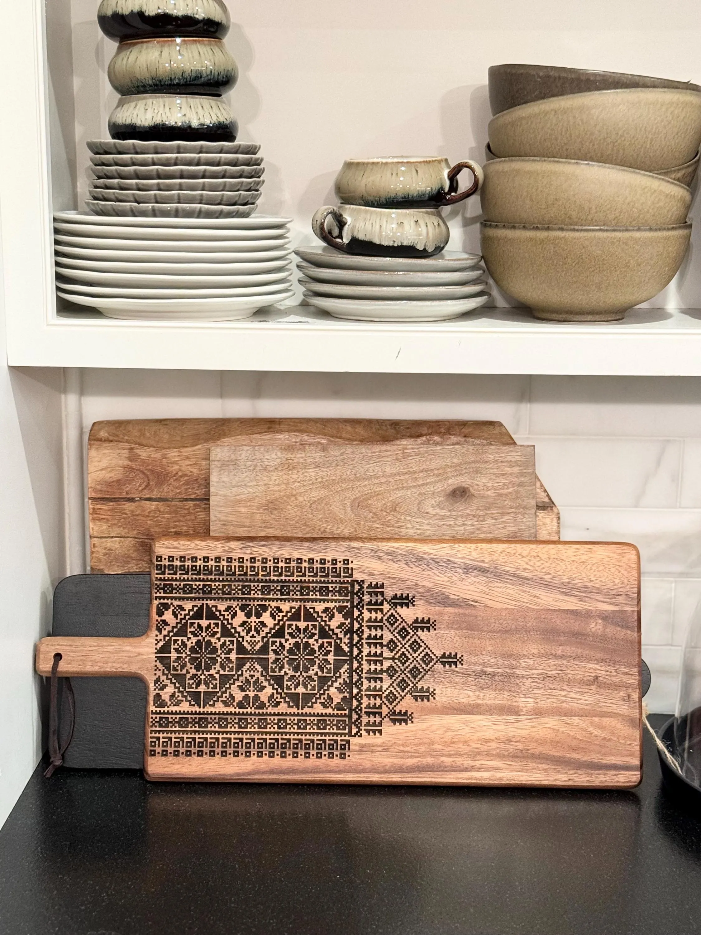 Tatreez Acacia Wood Serving Board: Palestinian Thobe Inspired Decor