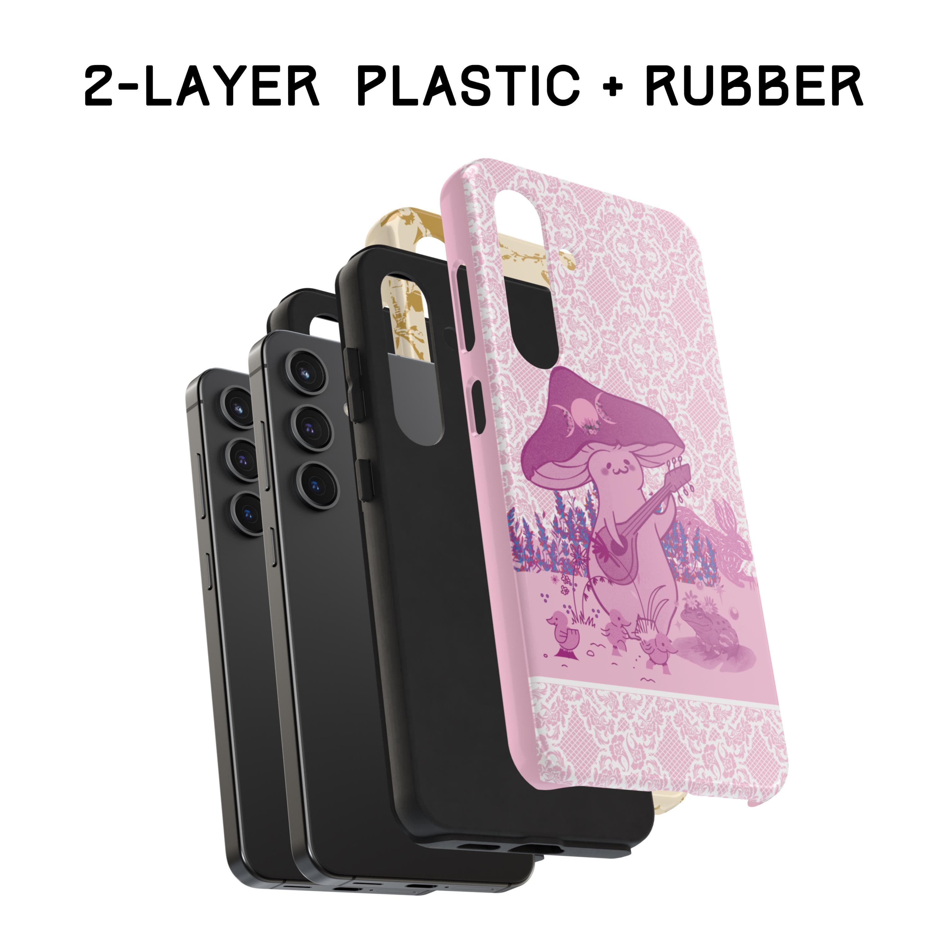 Pink Lace Coquette Tough Phonecase, Cottagecore Mushroom Bunny Feminine Biodegradable Case, Eco-Friendly Cover, Sustainable Phone Protector - image 3