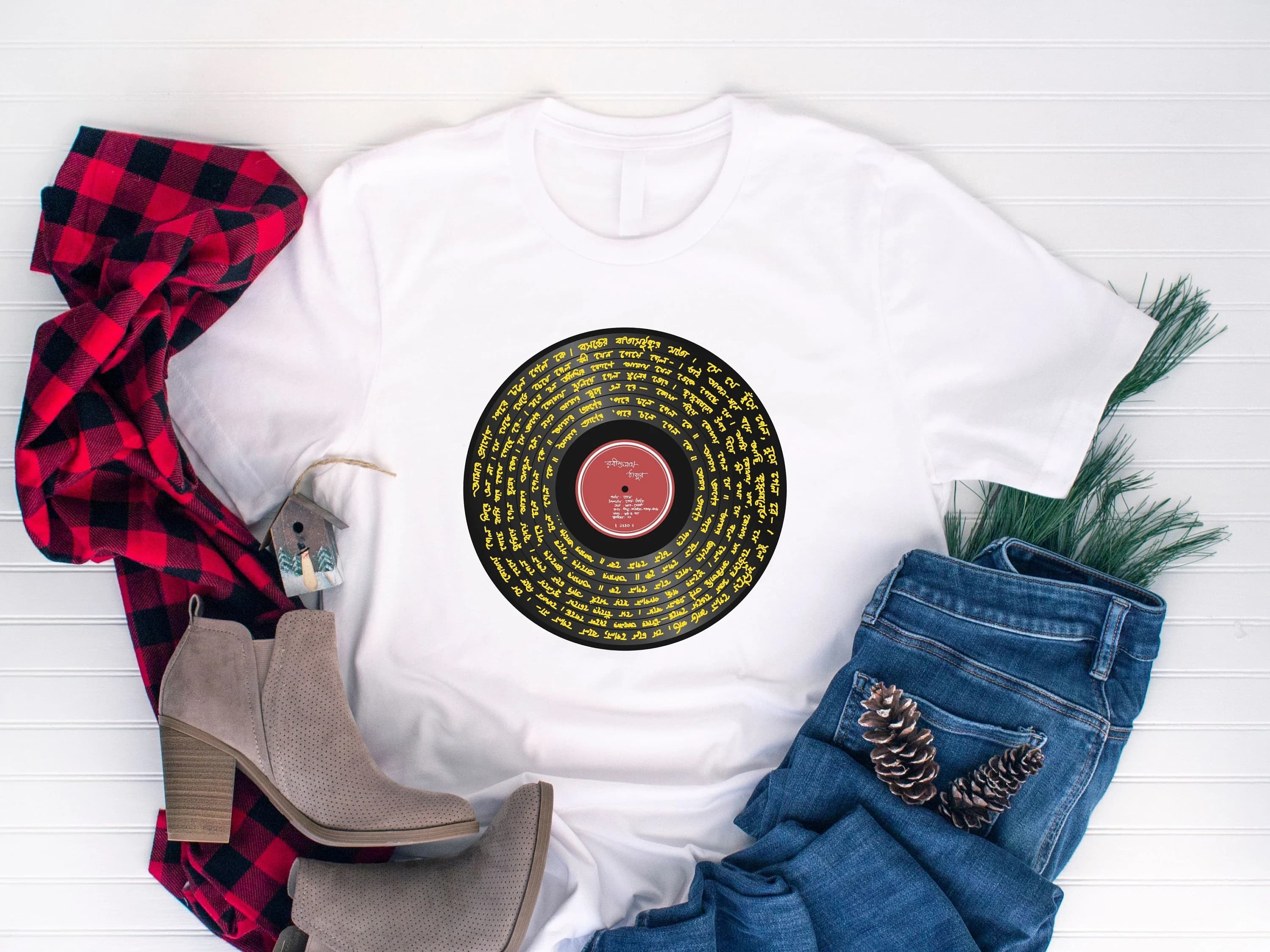 Personalized Bengali Song Lyrics T-Shirt | Tagore Vinyl Record Tee - image 2