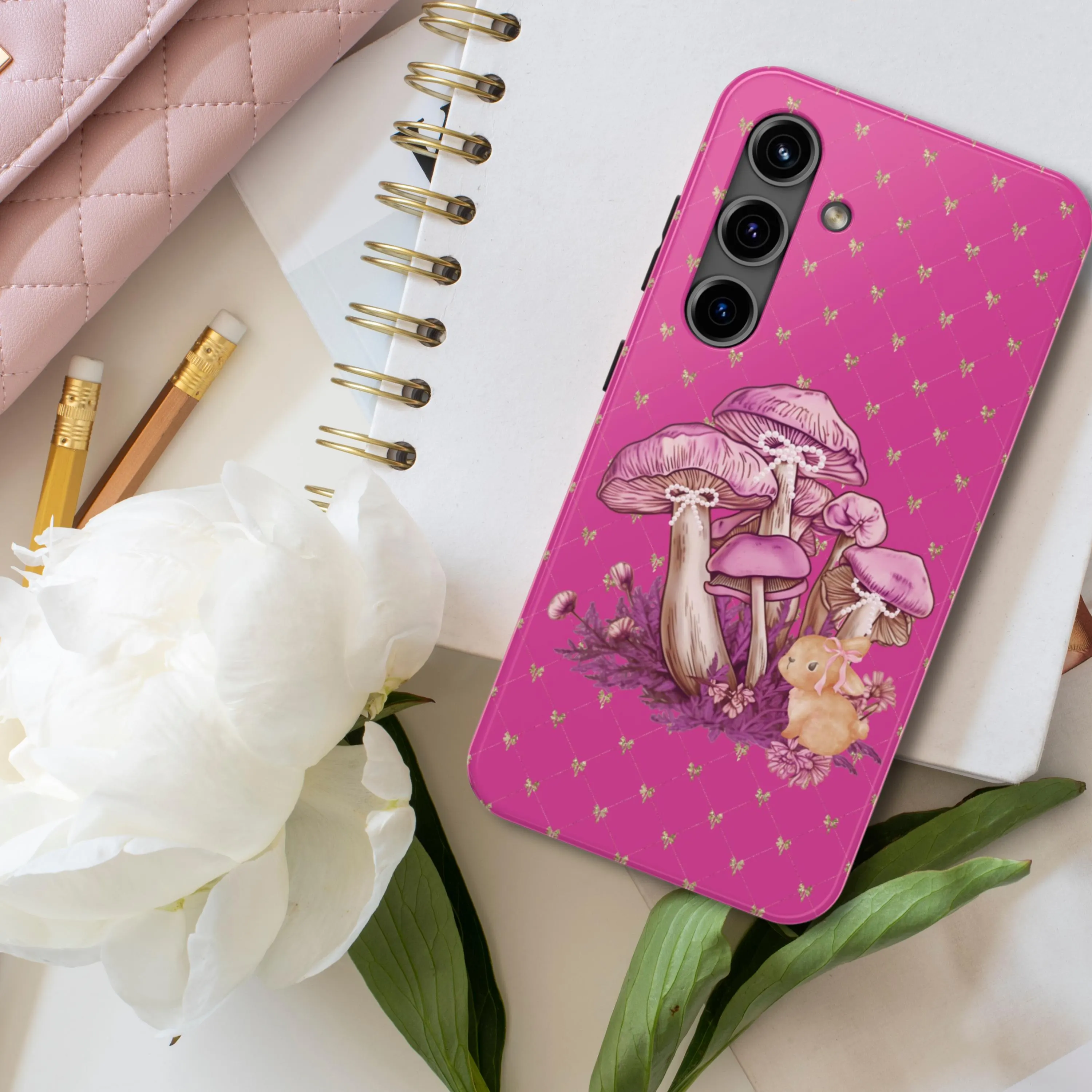 Pink Coquette Cottagecore Mushroom Tough Phonecase, Bunny Feminine Biodegradable Case, Eco-Friendly Cover, Sustainable Phone Protector - image 2