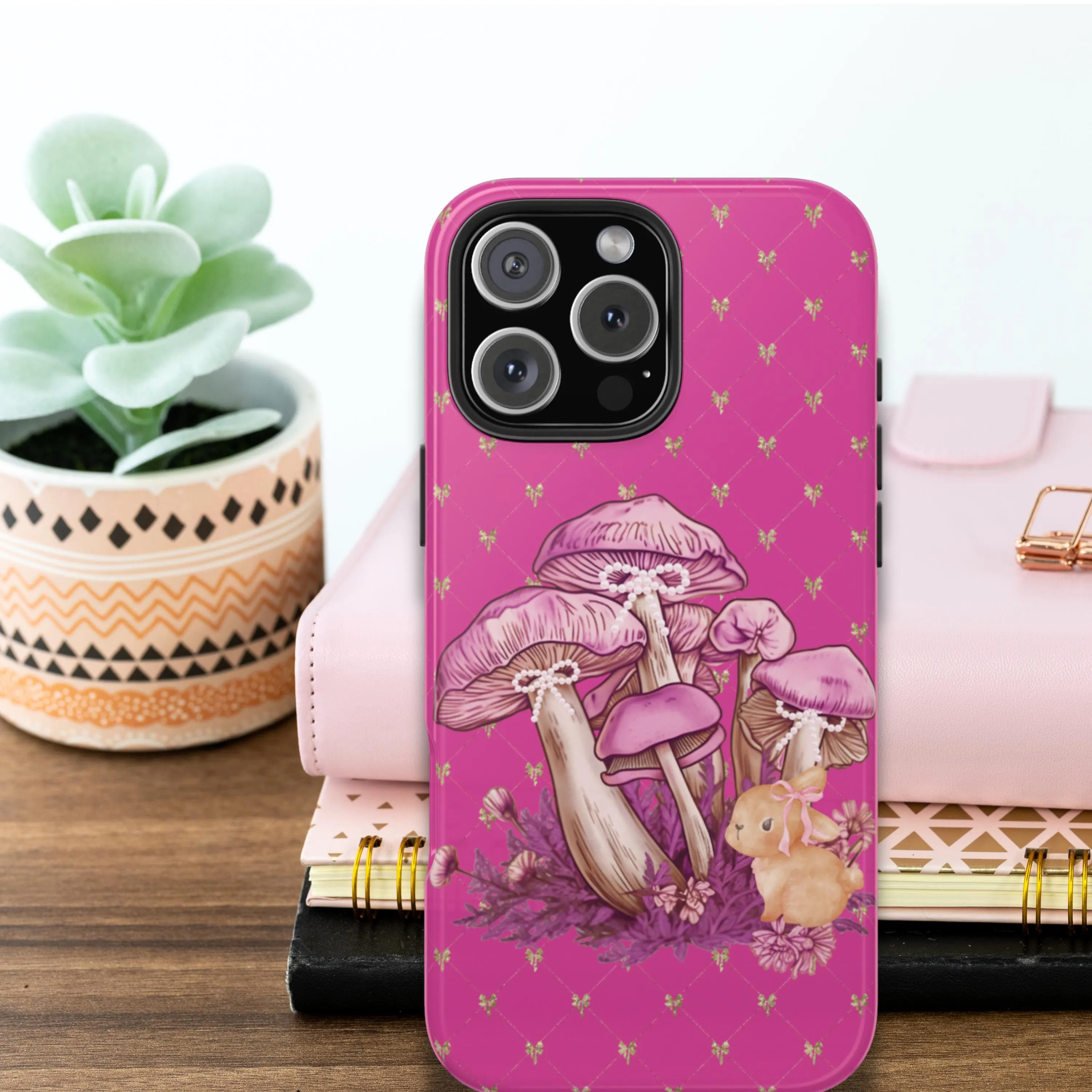 Pink Coquette Cottagecore Mushroom Tough Phonecase, Bunny Feminine Biodegradable Case, Eco-Friendly Cover, Sustainable Phone Protector - image 3