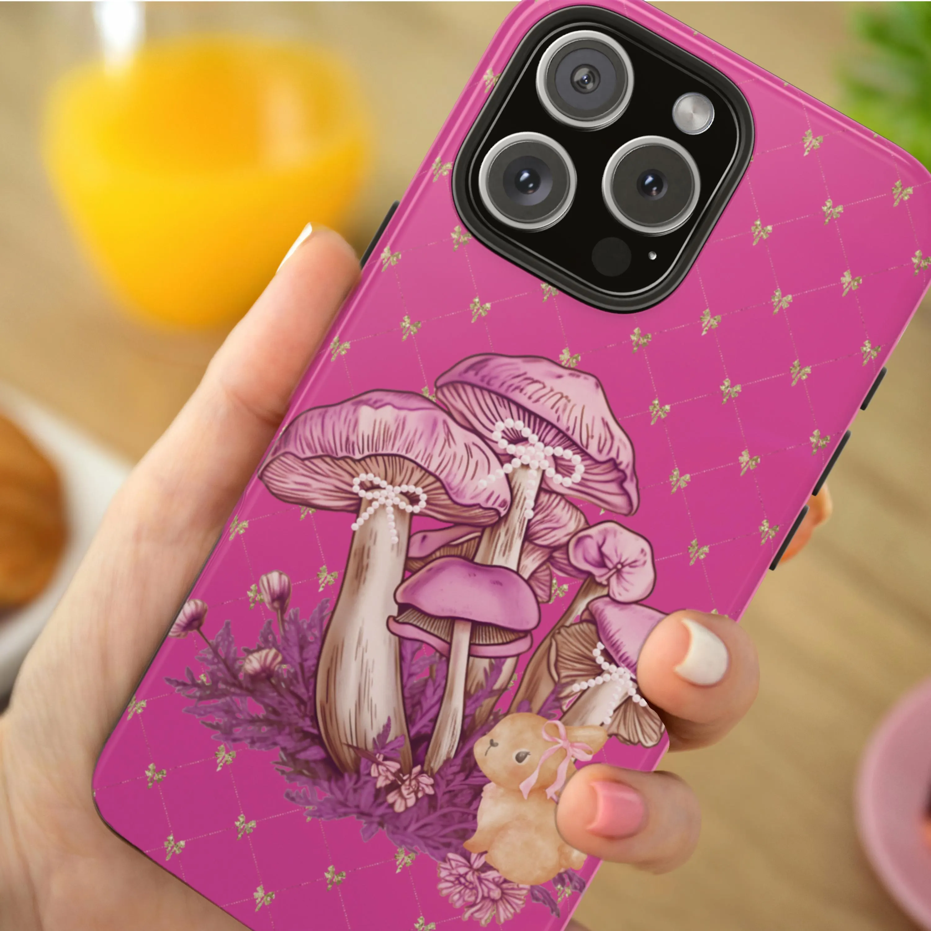 Pink Coquette Cottagecore Mushroom Tough Phonecase, Bunny Feminine Biodegradable Case, Eco-Friendly Cover, Sustainable Phone Protector