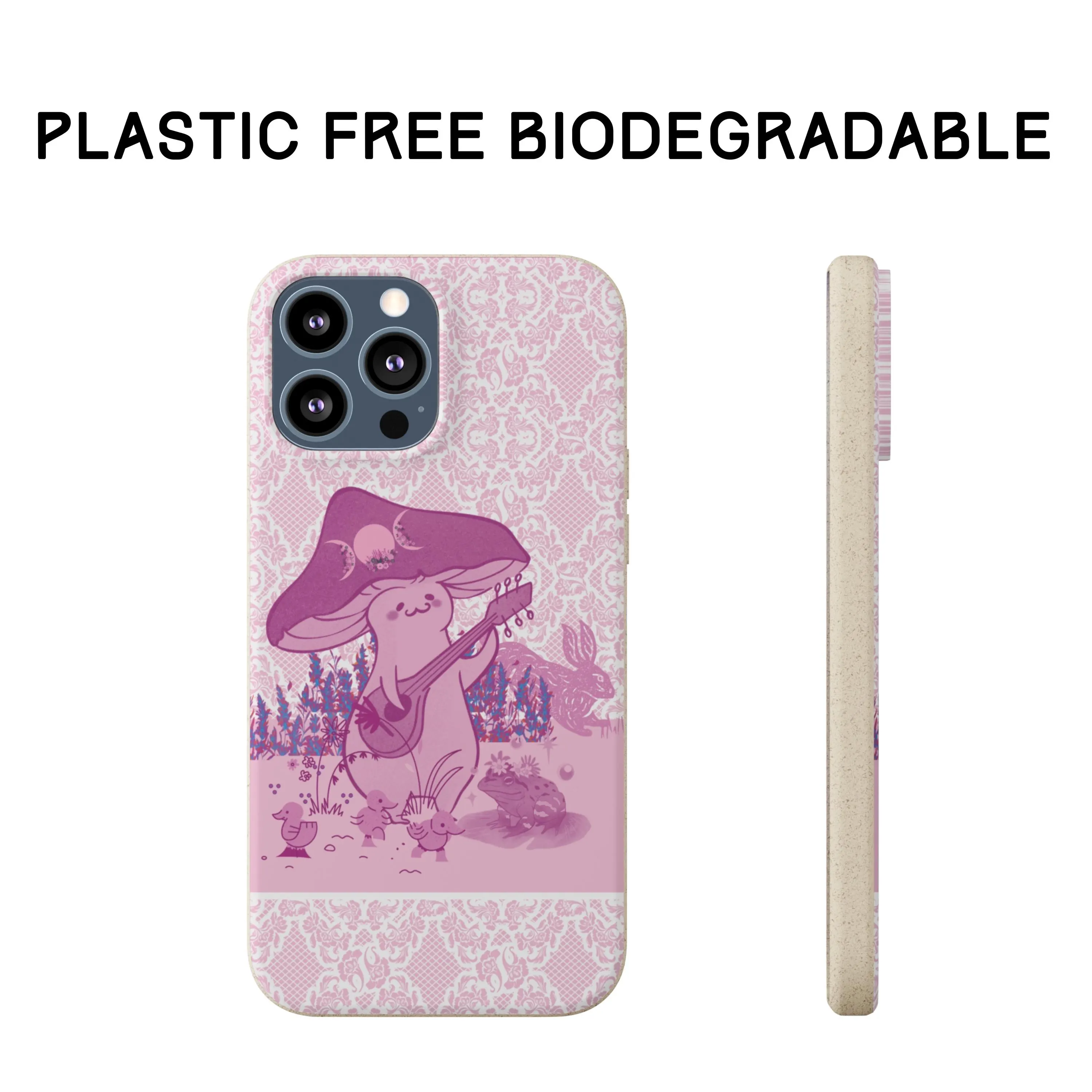 Pink Lace Coquette Tough Phonecase, Cottagecore Mushroom Bunny Feminine Biodegradable Case, Eco-Friendly Cover, Sustainable Phone Protector - image 5