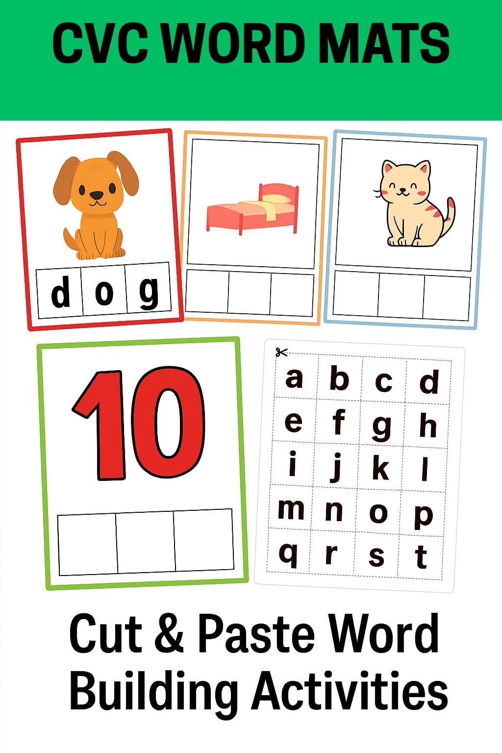 CVC Word Worksheets Short Vowel Phonics Word Building Mats Cut and Paste Digital Download - image 5