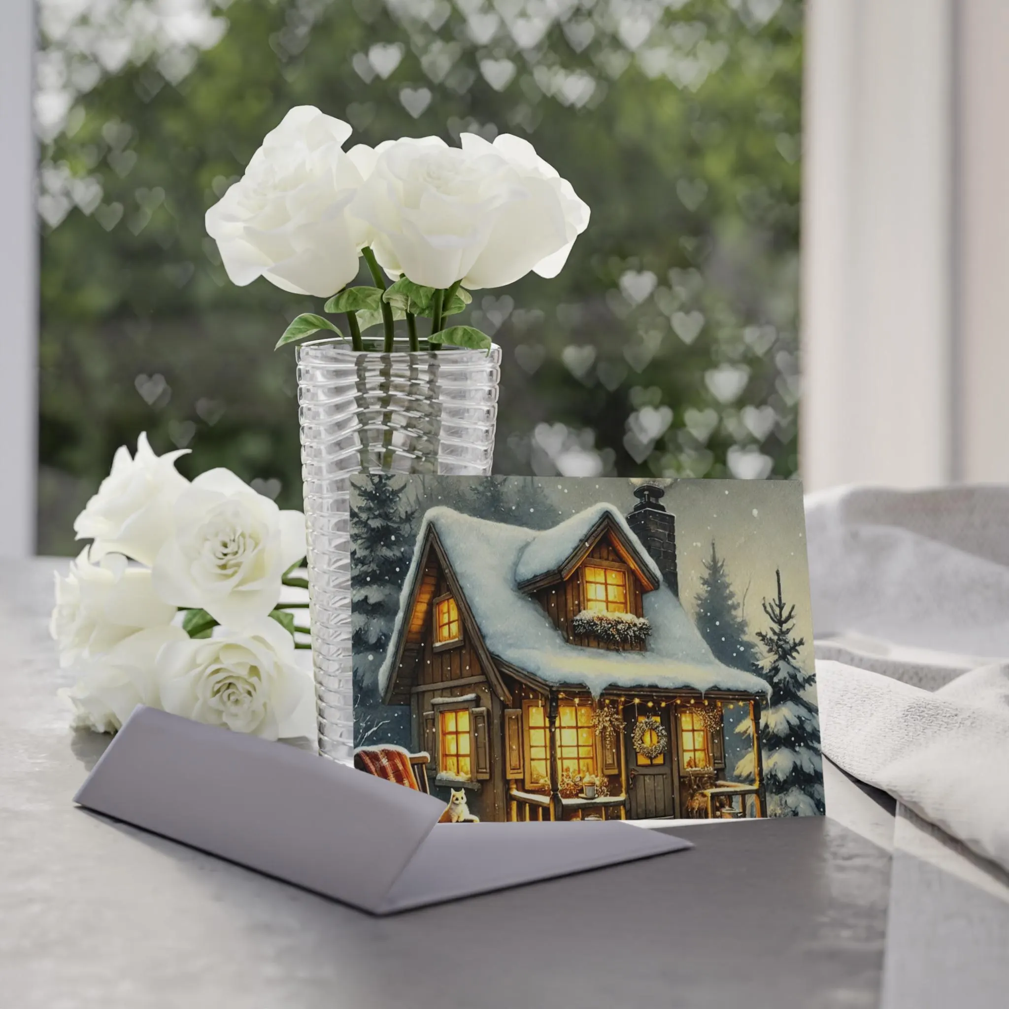 Cozy Snowy Cabin Holiday Cards One-Sided Print Postcard