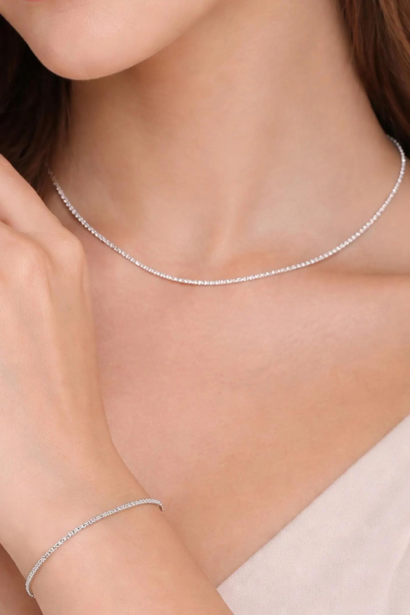 Silver Necklace and Bracelet Set, Mother Gift, Minimalist Collarbone Chain Jewelry, Shiny Silver Plated Women’s Jewelry Set, Gifts For Her - image 3