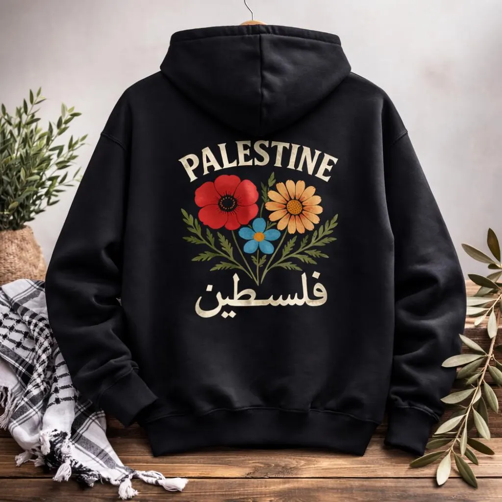 Palestine Hoodie, Palestinian Floral Arabic Design, Middle Eastern Gifts, Palestine Gift, Palestine Arabic Sweater