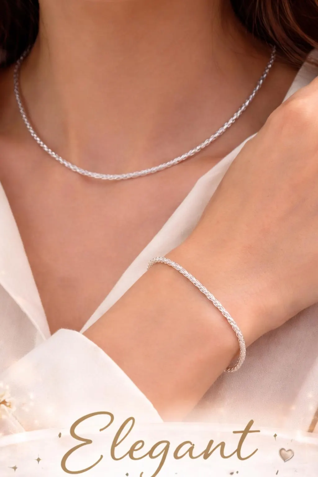 Silver Necklace and Bracelet Set, Mother Gift, Minimalist Collarbone Chain Jewelry, Shiny Silver Plated Women’s Jewelry Set, Gifts For Her