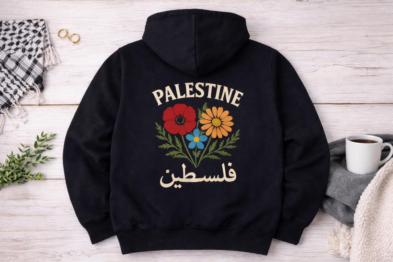 Palestine Hoodie, Palestinian Floral Arabic Design, Middle Eastern Gifts, Palestine Gift, Palestine Arabic Sweater - image 4