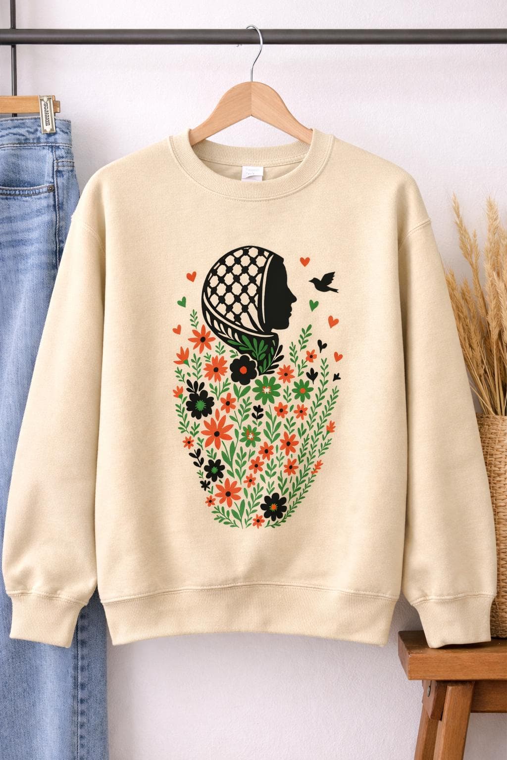 Palestinian Woman Sweatshirt, Islamic Jumper for Women, Keffiyeh Art Pullover, Palestine Inspired Crewneck - image 2