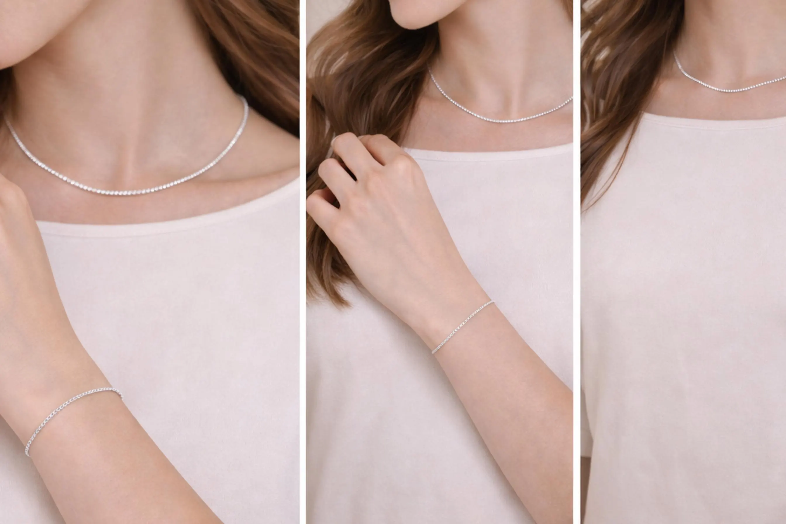 Silver Necklace and Bracelet Set, Mother Gift, Minimalist Collarbone Chain Jewelry, Shiny Silver Plated Women’s Jewelry Set, Gifts For Her - image 2