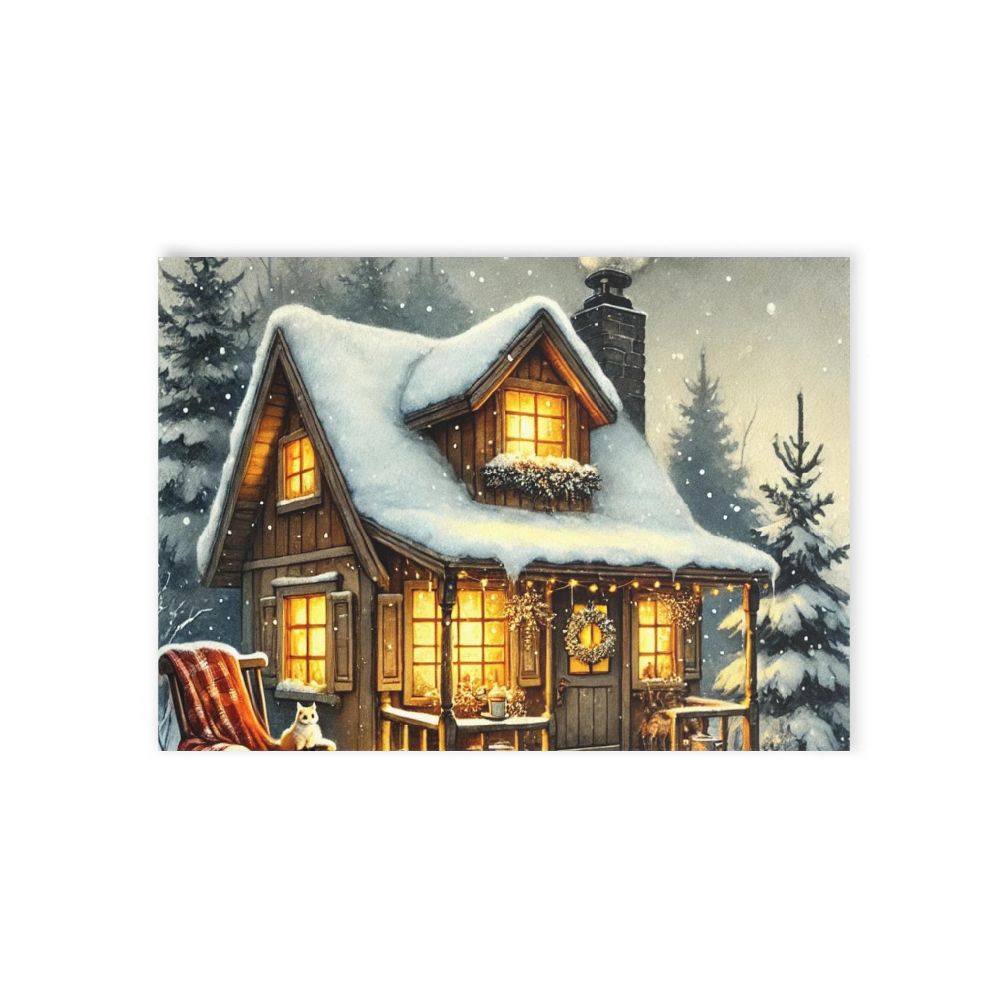 Cozy Snowy Cabin Holiday Cards One-Sided Print Postcard - image 3