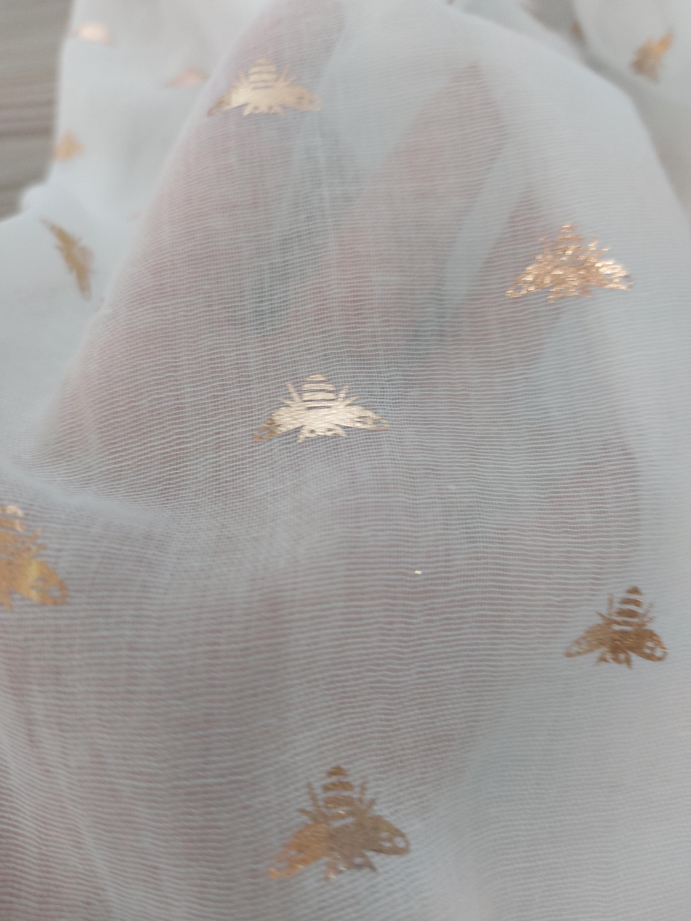 BEE Gold Print White SCARF,Special Gift Scarf for Friend -Mother-Sister,Neckerchief, Daily Use Glitter Gold Bumble Honey Bee Shoulder Wrap - image 3