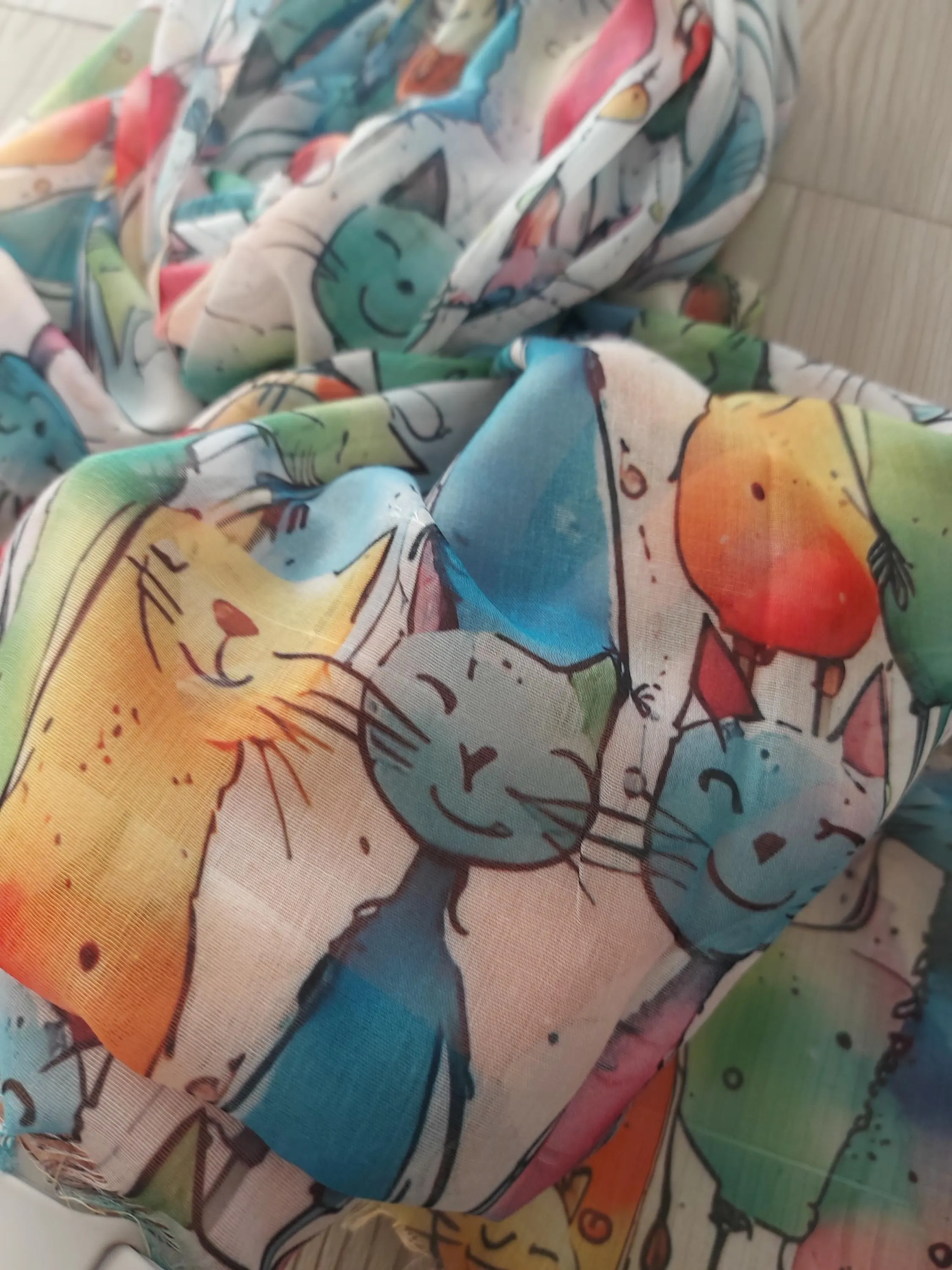 Soft Cute Cat Print %50 Cotton Scarf,Sensitive Skin Neckerchief, Cozy Animal Lovers Accessory, Unique Cat Lover Gift, Women Fashion Wrap - image 4