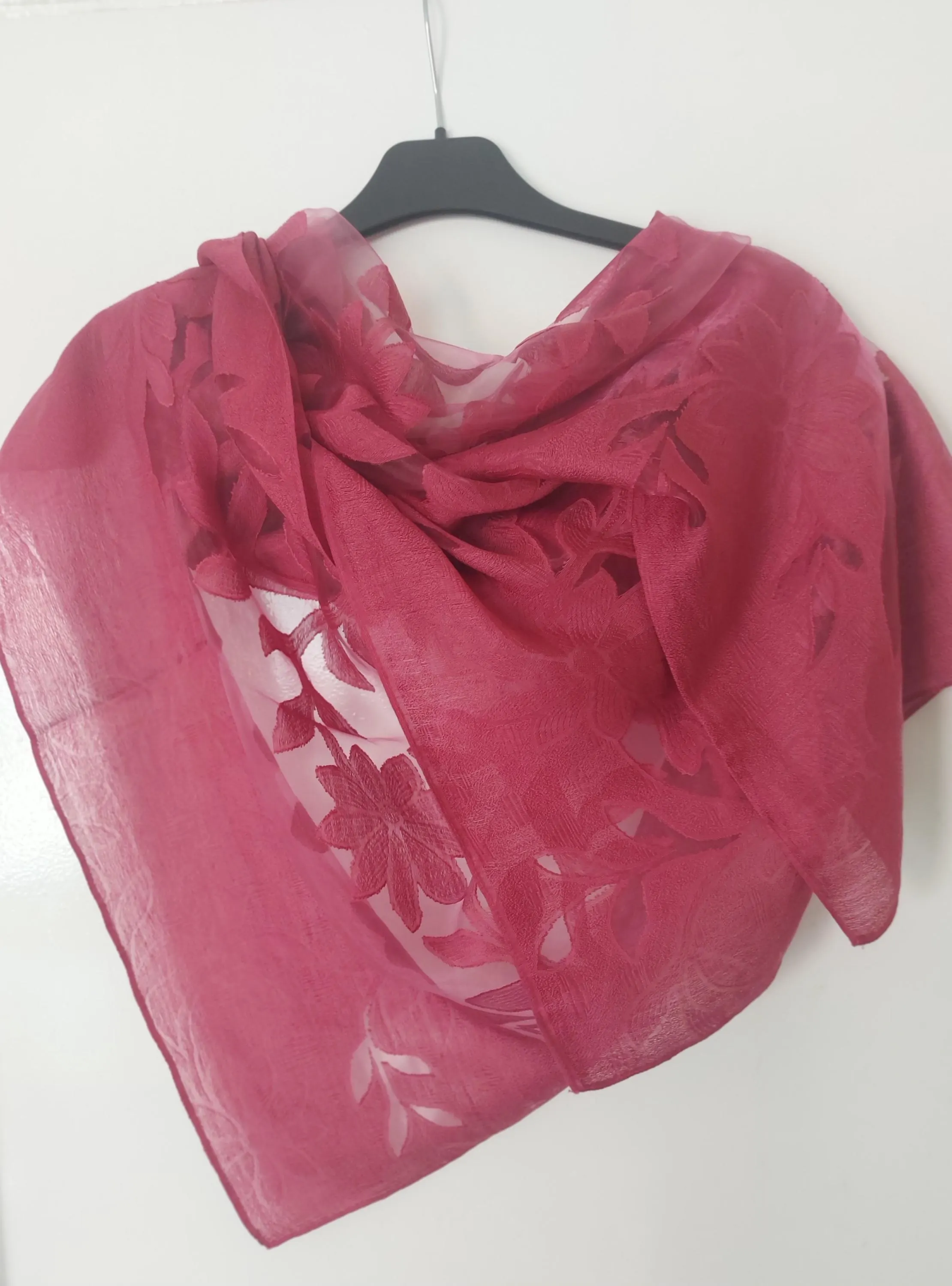 Burgundy Floral Large Shrug/Cape,Wedding-Prom Party Silky Large Wrap, Engagement-Bridesmaid Modern Scarf, Bridal Light Long Wide Cover-Up - image 2