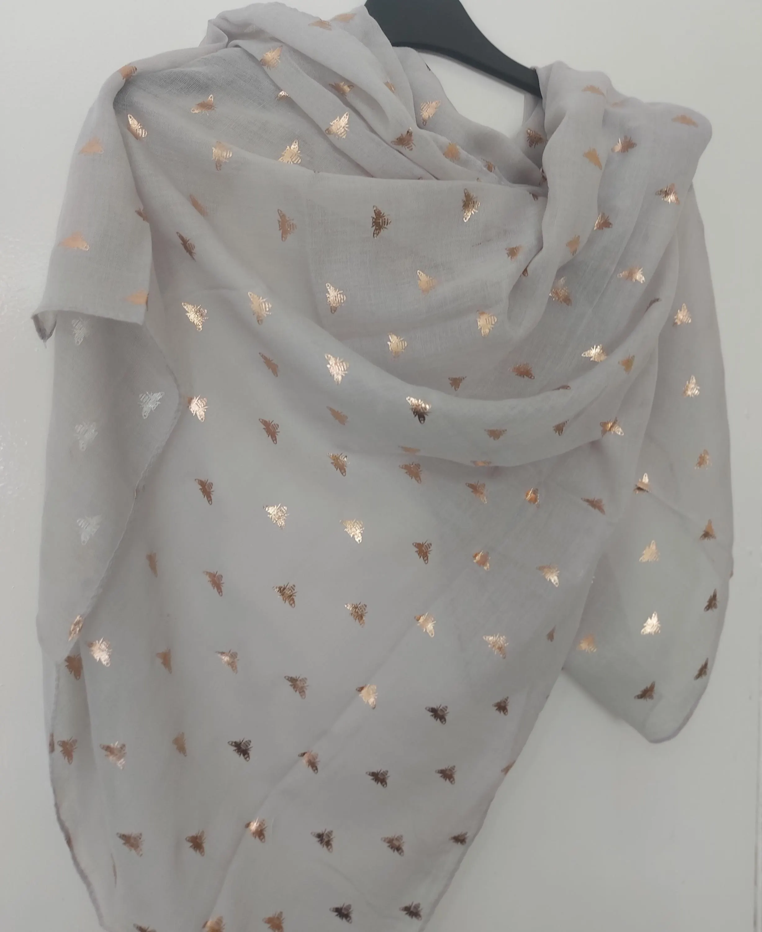 Bee Pattern Gold Print SCARF, Special Gift Scarf for Friend, Daily Use Glitter Gold Bumble Honey Bee Shoulder Wrap ,Mother-Sister - image 4