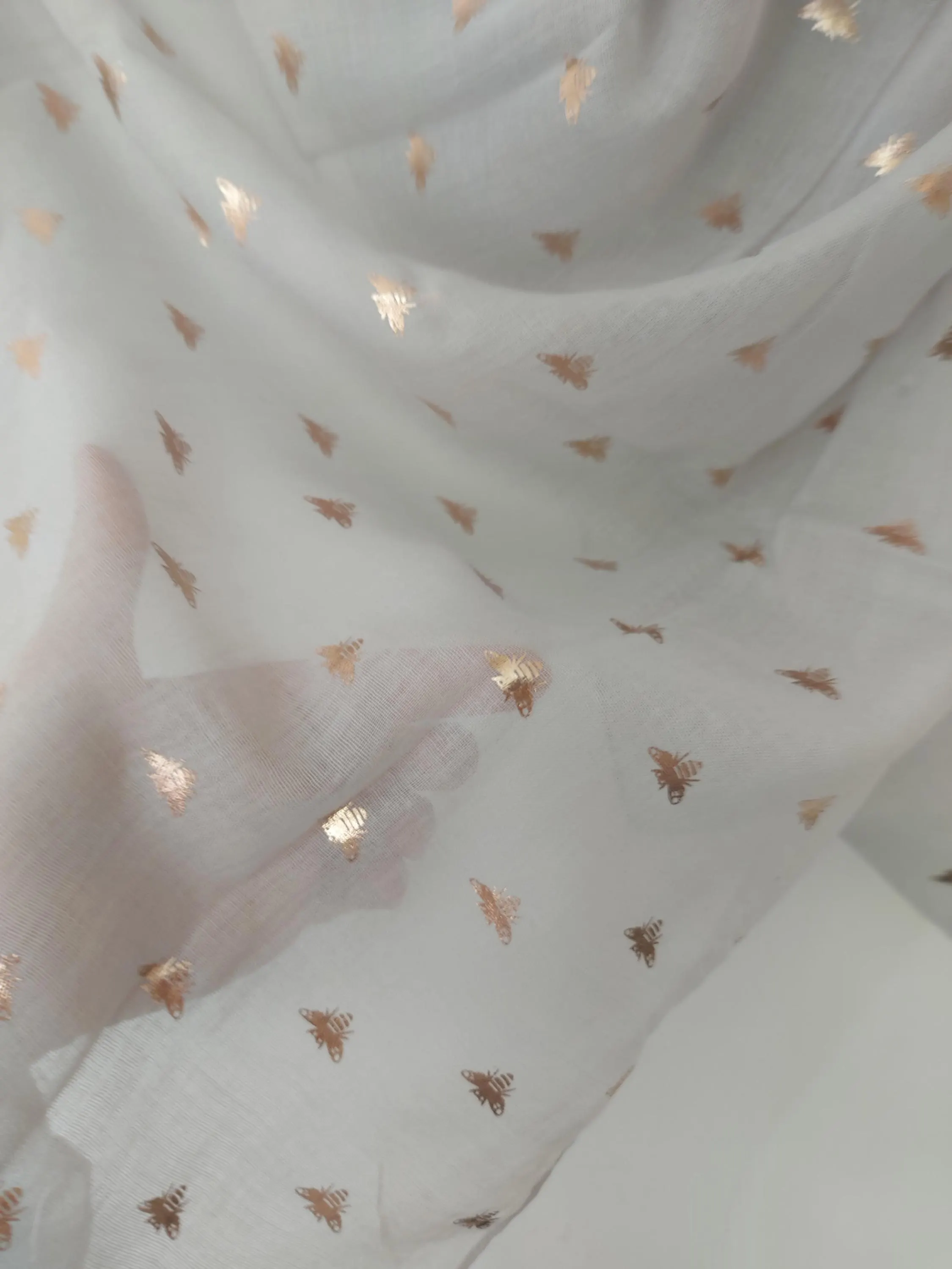 Bee Pattern Gold Print SCARF, Special Gift Scarf for Friend, Daily Use Glitter Gold Bumble Honey Bee Shoulder Wrap ,Mother-Sister - image 5