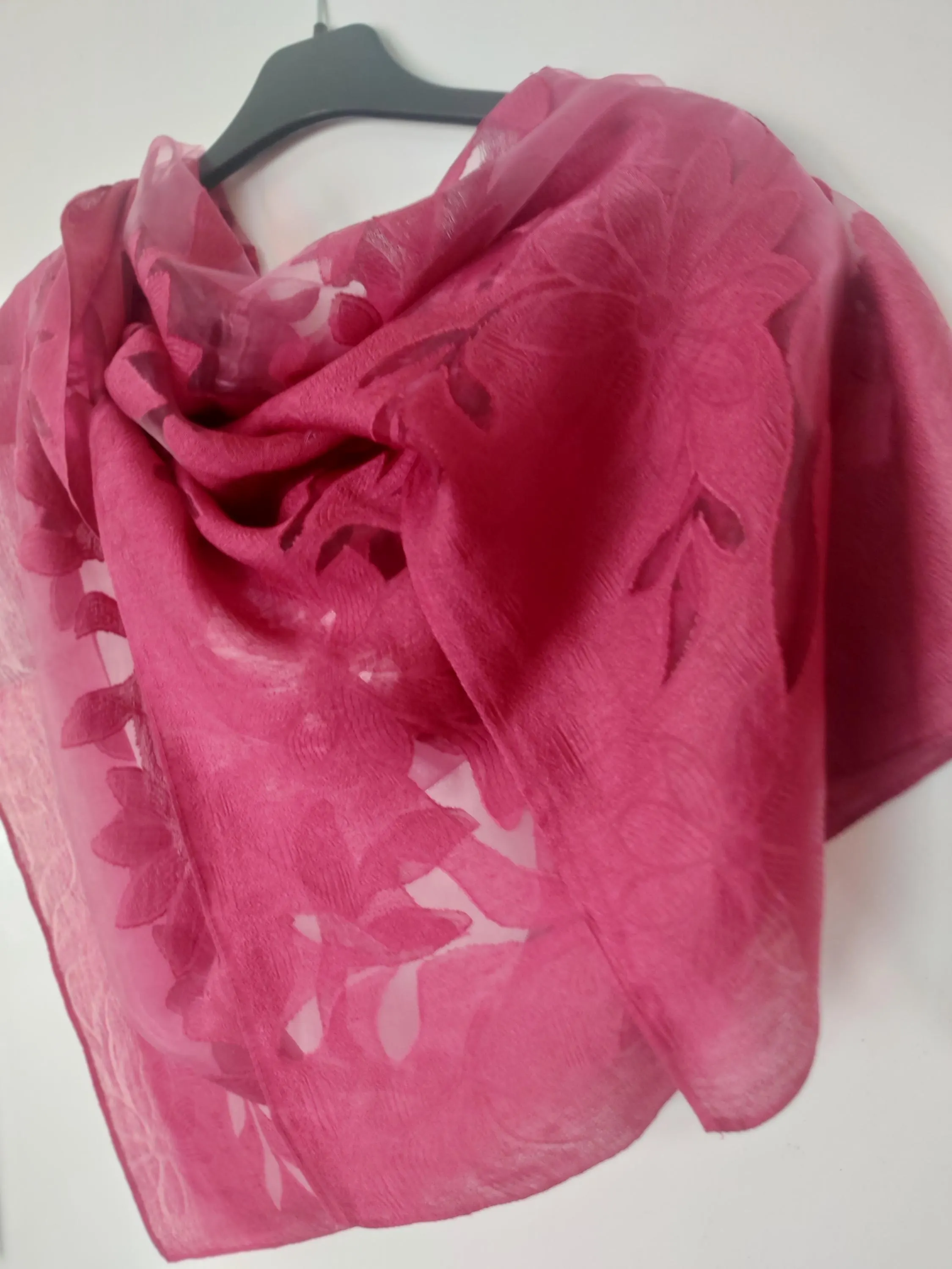 Burgundy Floral Large Shrug/Cape,Wedding-Prom Party Silky Large Wrap, Engagement-Bridesmaid Modern Scarf, Bridal Light Long Wide Cover-Up - image 3