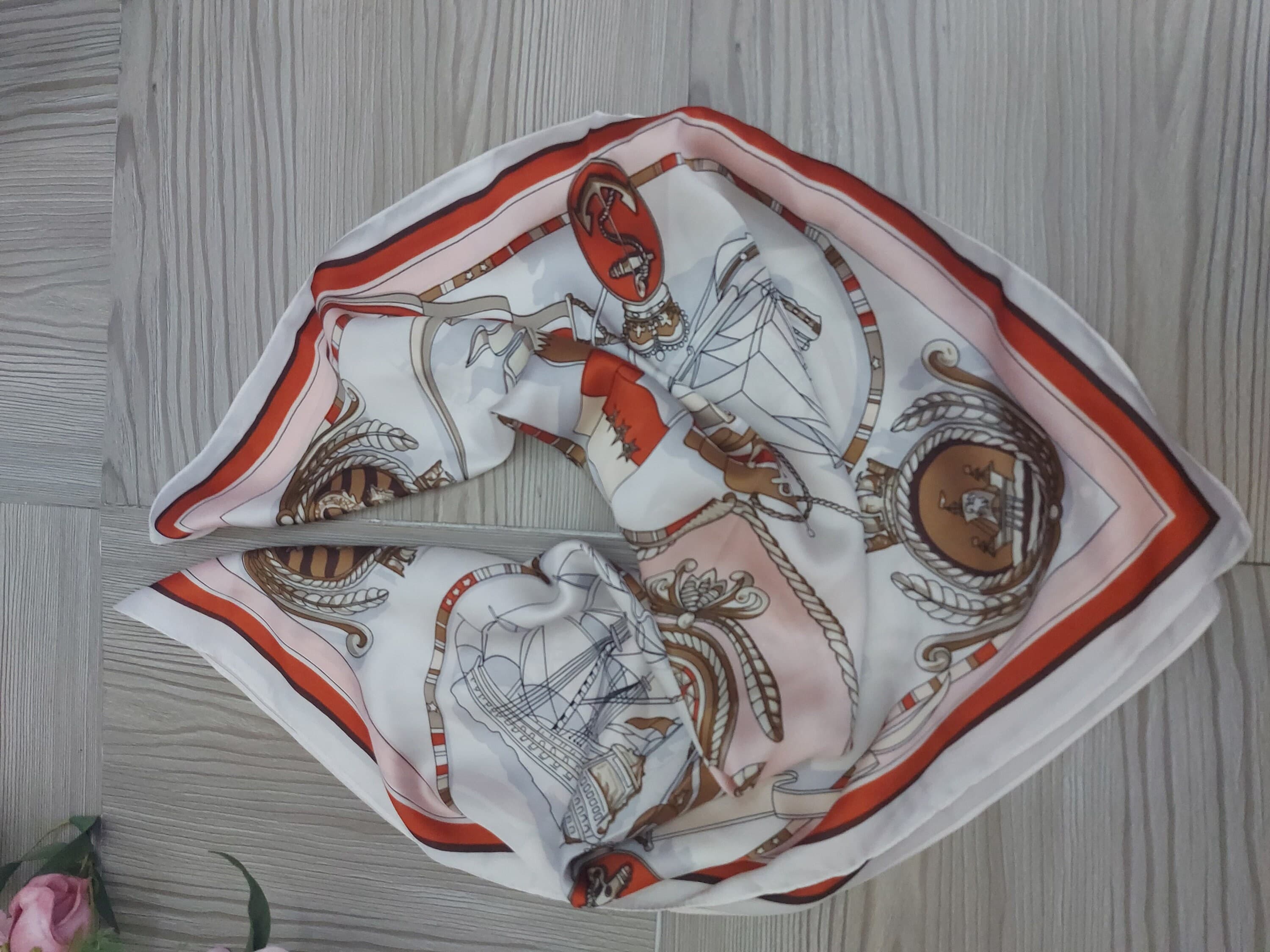 Silky Polyester Square Scarf, Ship Wheel Design, Neckerchief - image 2