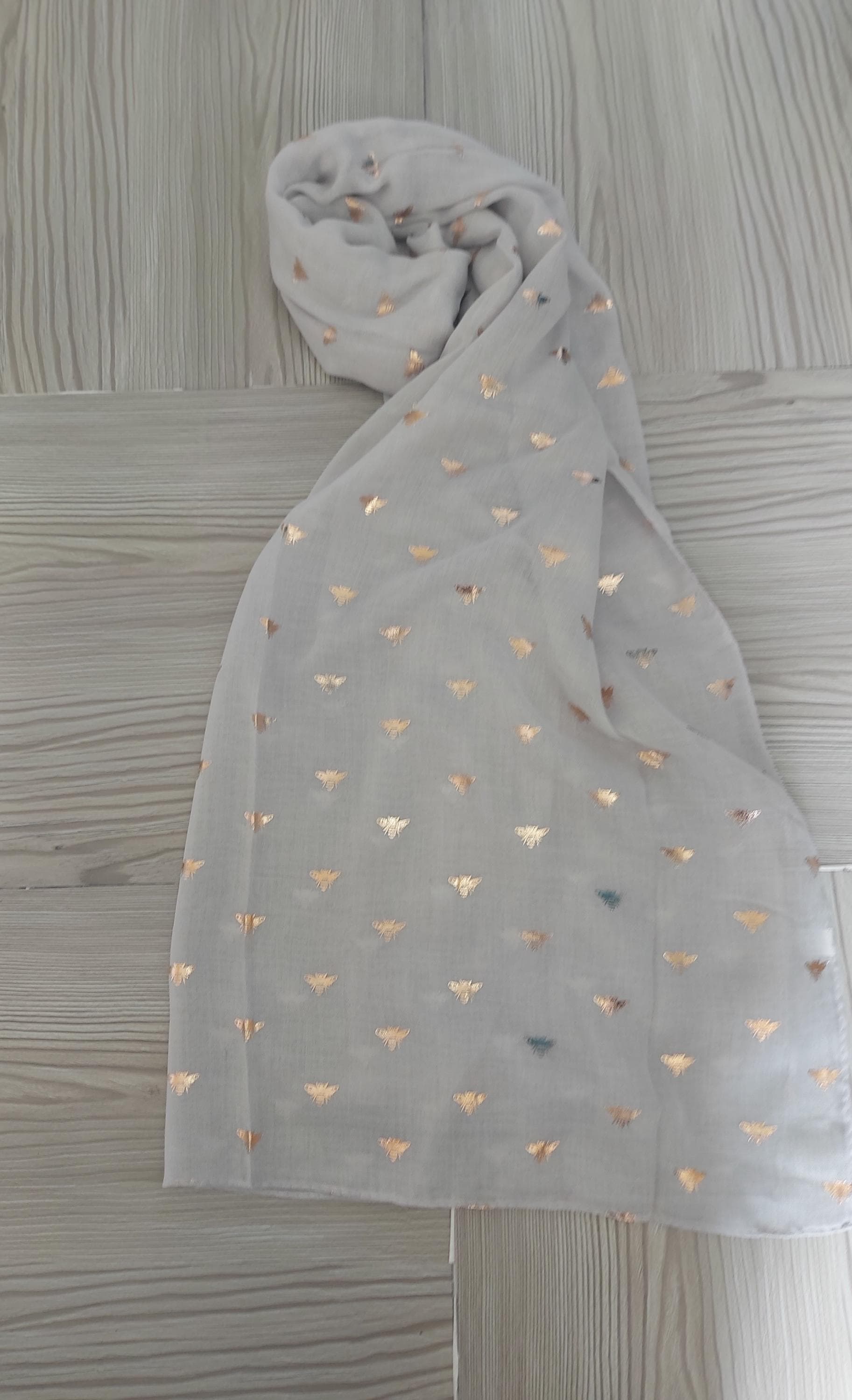 Bee Pattern Gold Print SCARF, Special Gift Scarf for Friend, Daily Use Glitter Gold Bumble Honey Bee Shoulder Wrap ,Mother-Sister - image 3