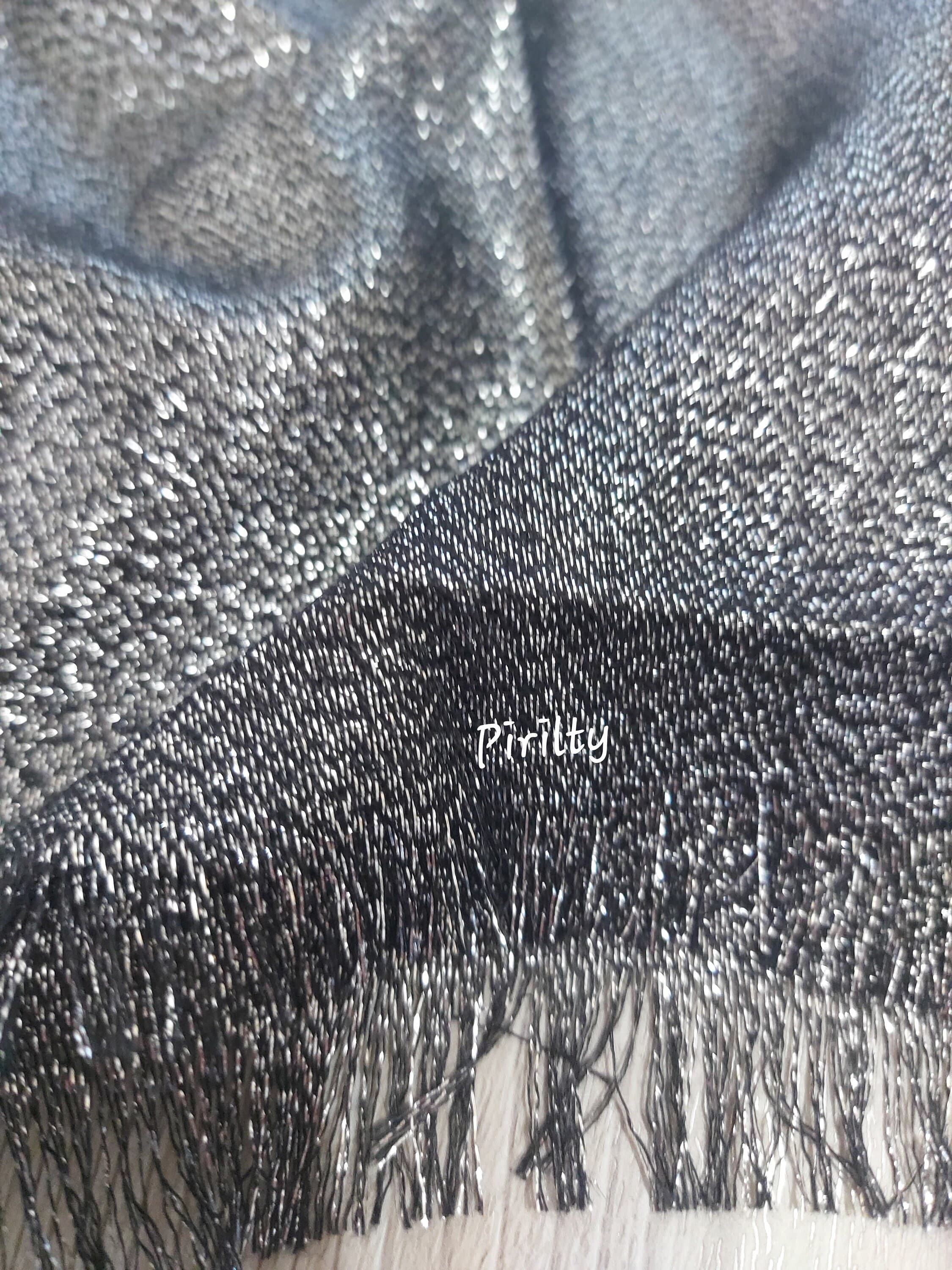 Wedding-Prom Black Shimmer Cape-Shrug, Bridal Lurex Shawl Fringe Hijab, Bridesmaid Shoulder Wrap Soft Large Dark Mesh Scarf Elegant Wrap - image 5